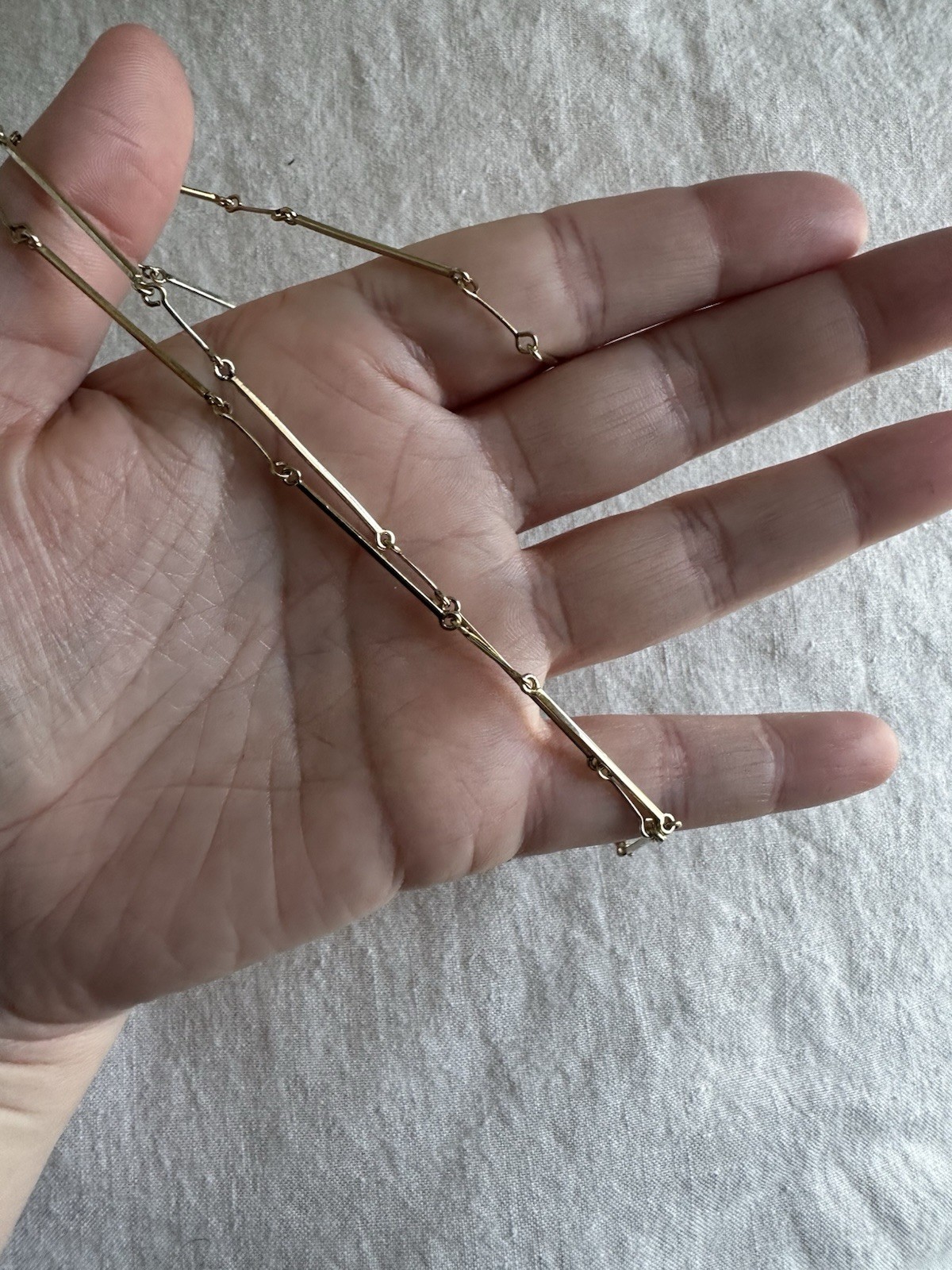 Vintage 10K Yellow Gold Bar Link Long Chain, 32 Inches