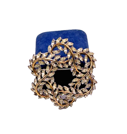 Signed Trifari – Open Work Clear Navette Round Brooch-Two Tone – circa 1950