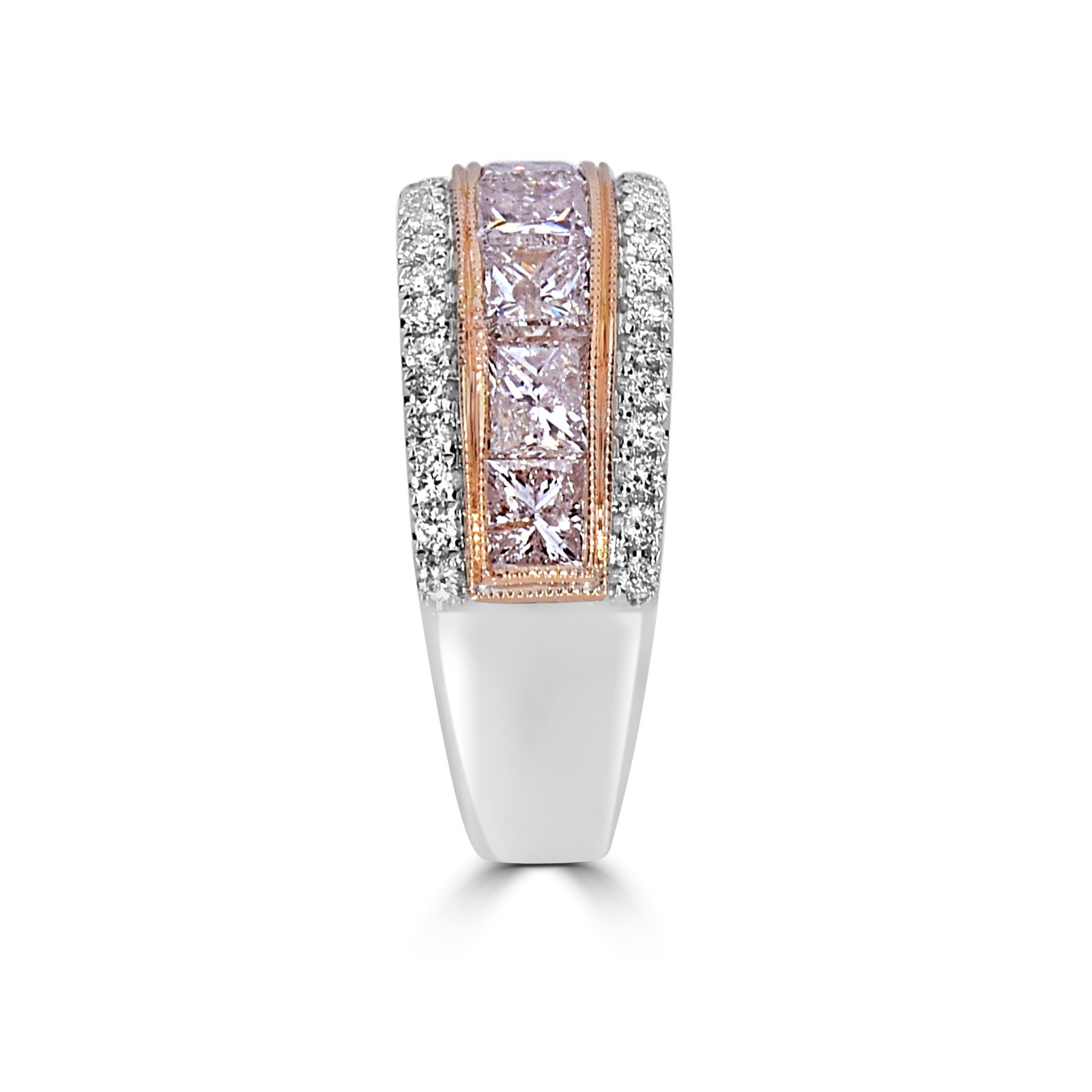 WIDE 2.37CT WHITE & PINK DIAMOND 18K WHITE & ROSE GOLD PRINCESS ANNIVERSARY RING