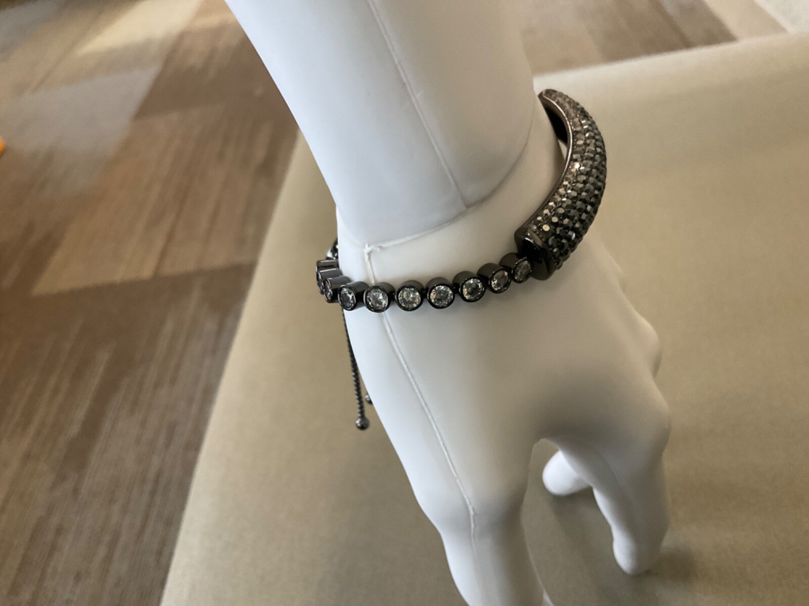 JB Joan Boyce signed pave crystal charcoal slide bracelet HSN mirrored vintage
