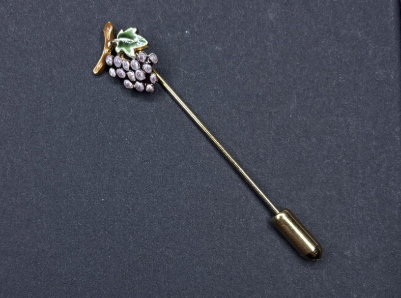 Vintage Grapes Enamel Gold Tone Stick Pin