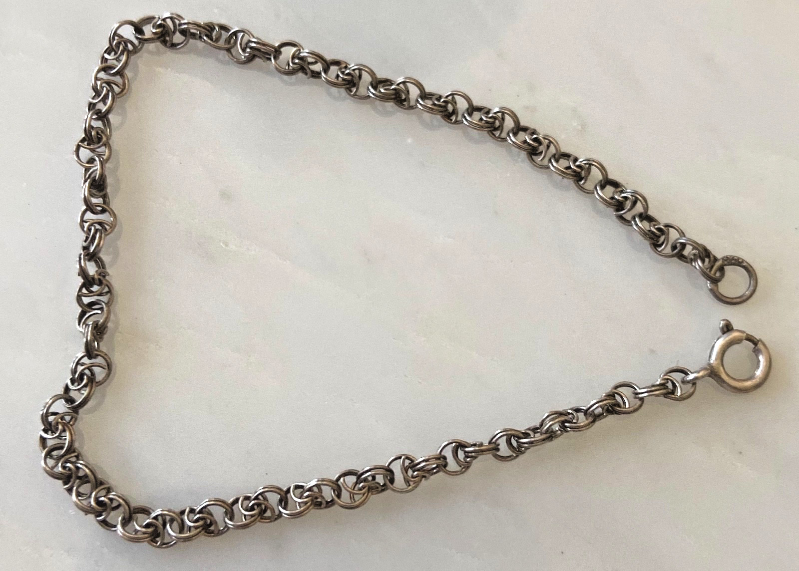 Vintage 800 Silver Double Link Starter Charm Bracelet 7.5 Inches Long
