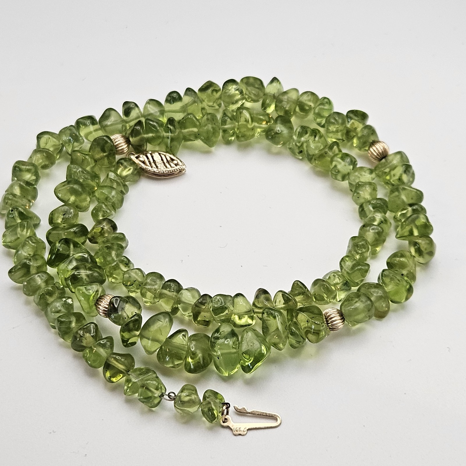 Lime Green Citrine Choker with 14K Gold Clasp – Natural Stone Chips – 8.5″