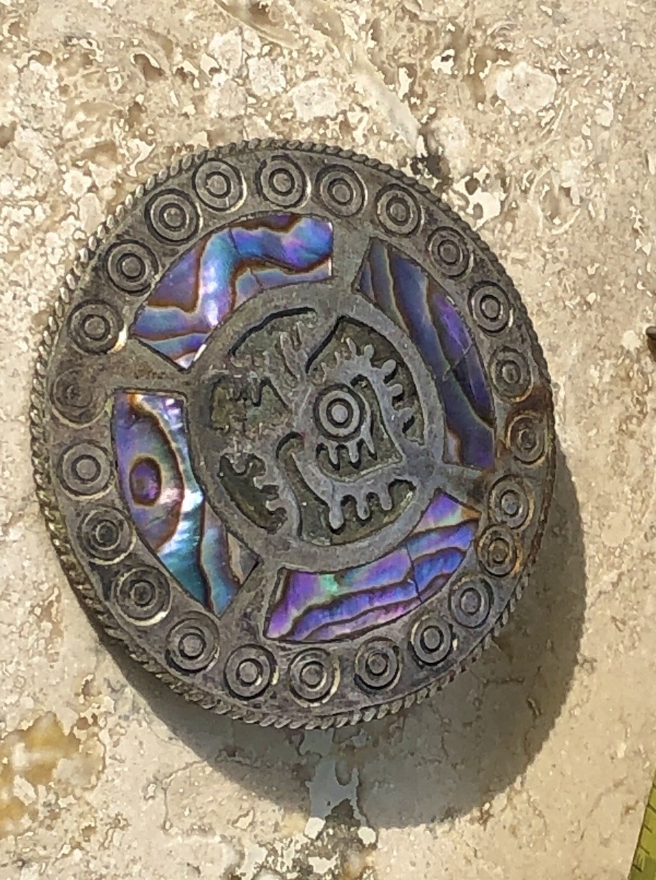 🌈 ✨VTG TAXCO Mexico 925 Sterling Silver TRB RAINBOW ABALONE Aztec Sun Pendant