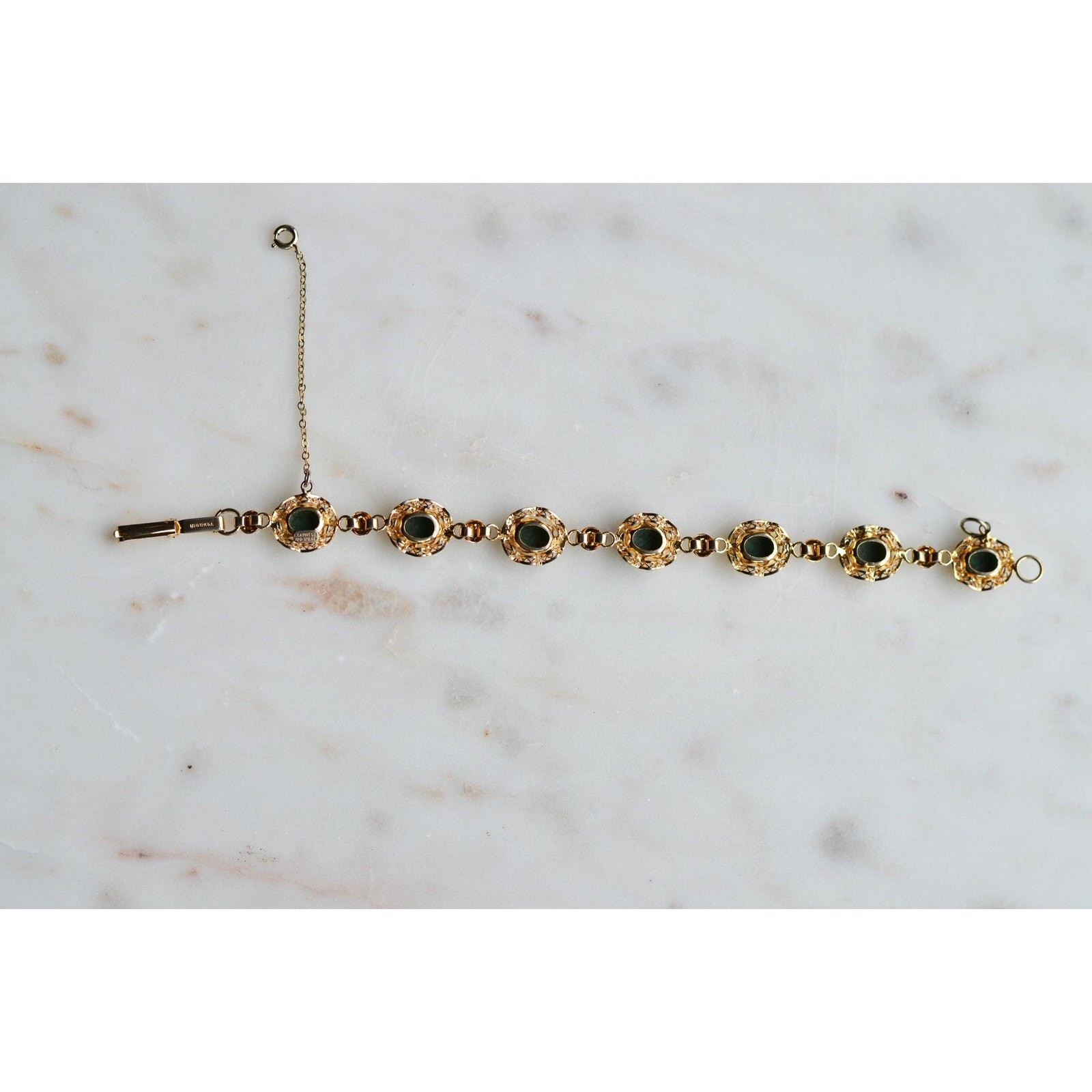 Vintage Alice Caviness Jade Bracelet | 12K Gold Filled Filigree Link | Signed