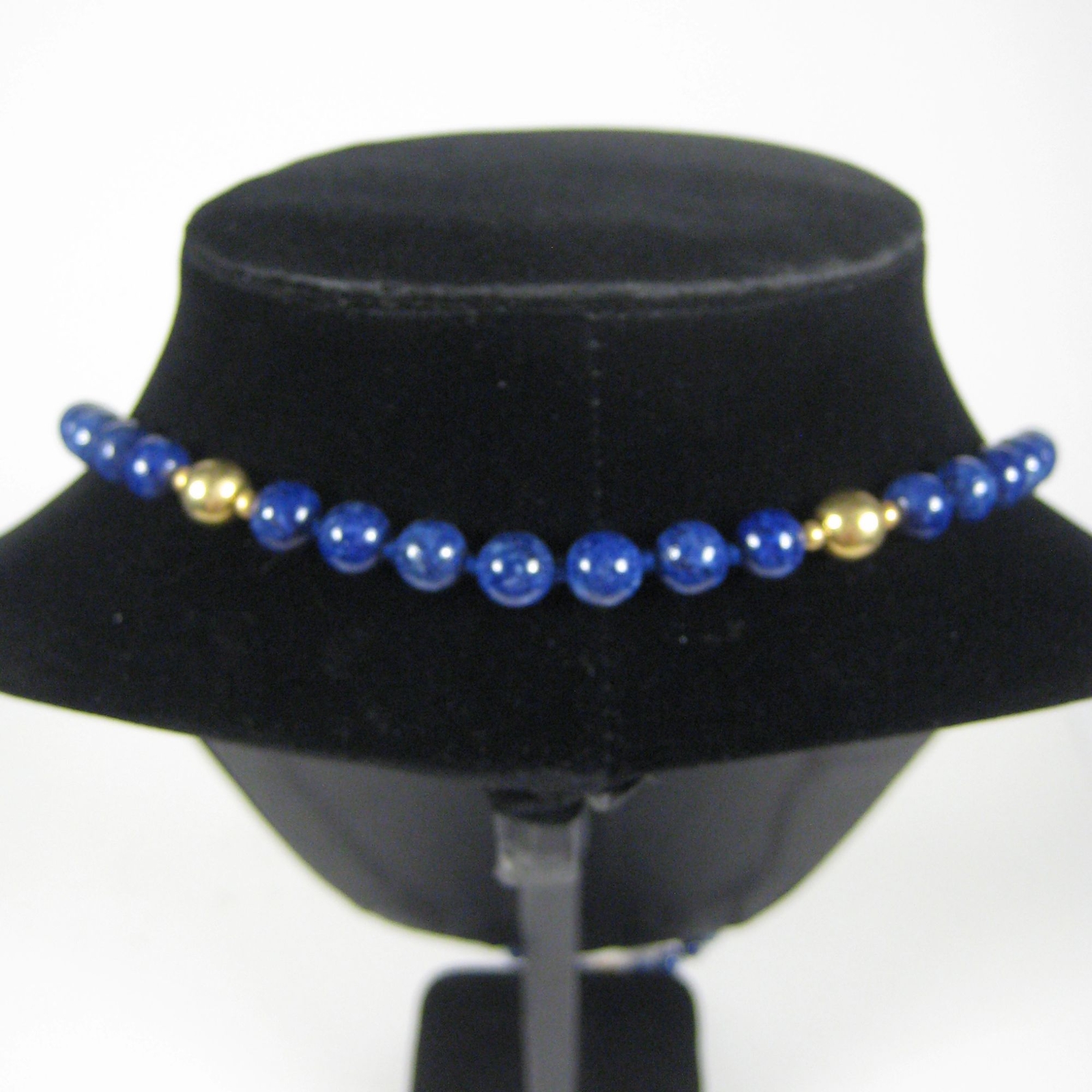 Blue Glass Beaded Necklace 34 inch Strand Hand Knotted Goldtone NO CLASP