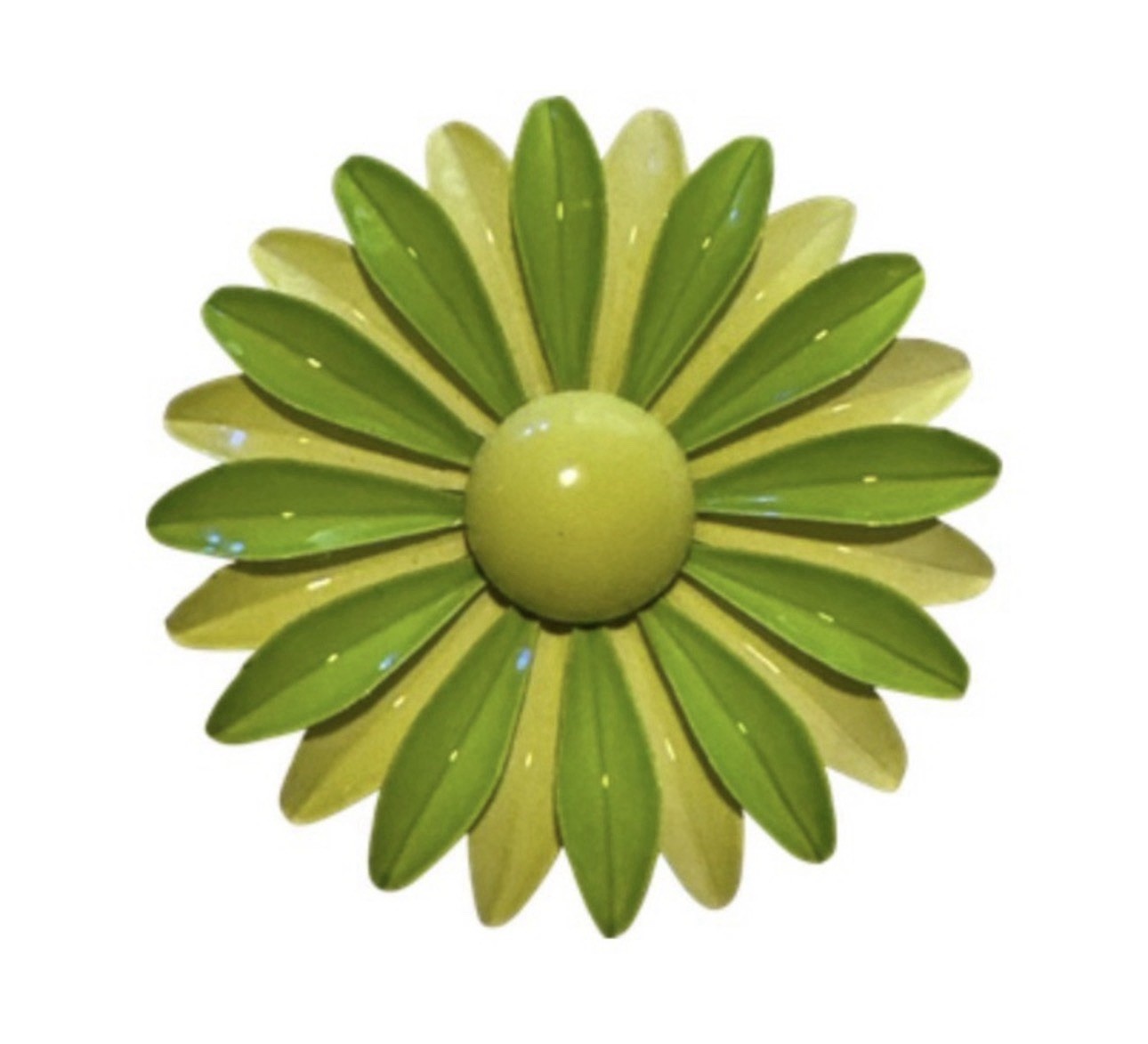 VTG 1960s Enamel Flower Power Brooch Large 3″ Green Yellow Daisy Mod Retro Pin
