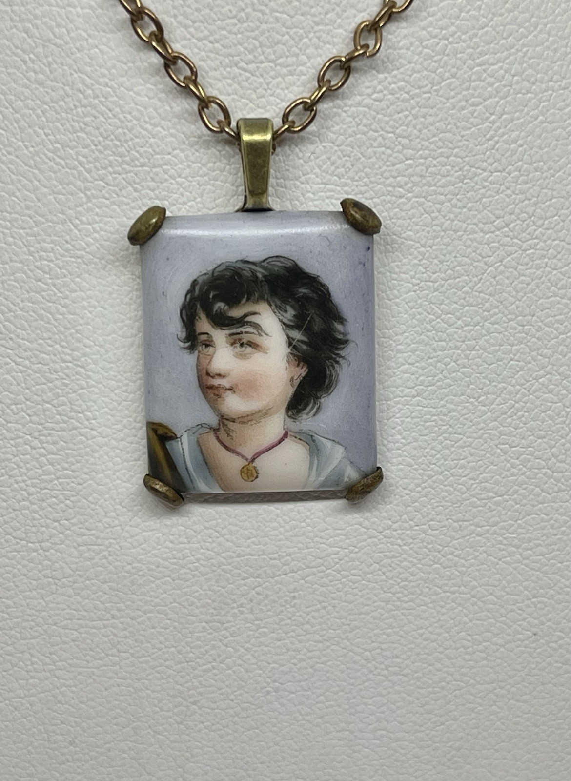 Victorian Art Nouveau Hand Painted Neapolitan Fisher Boy Portrait Pendant AS IS
