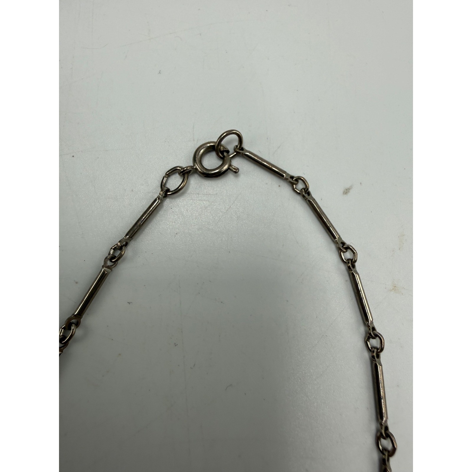 Vintage Silver Tone Bar Link Station Necklace Ornate Rope Openwork 15 Inch