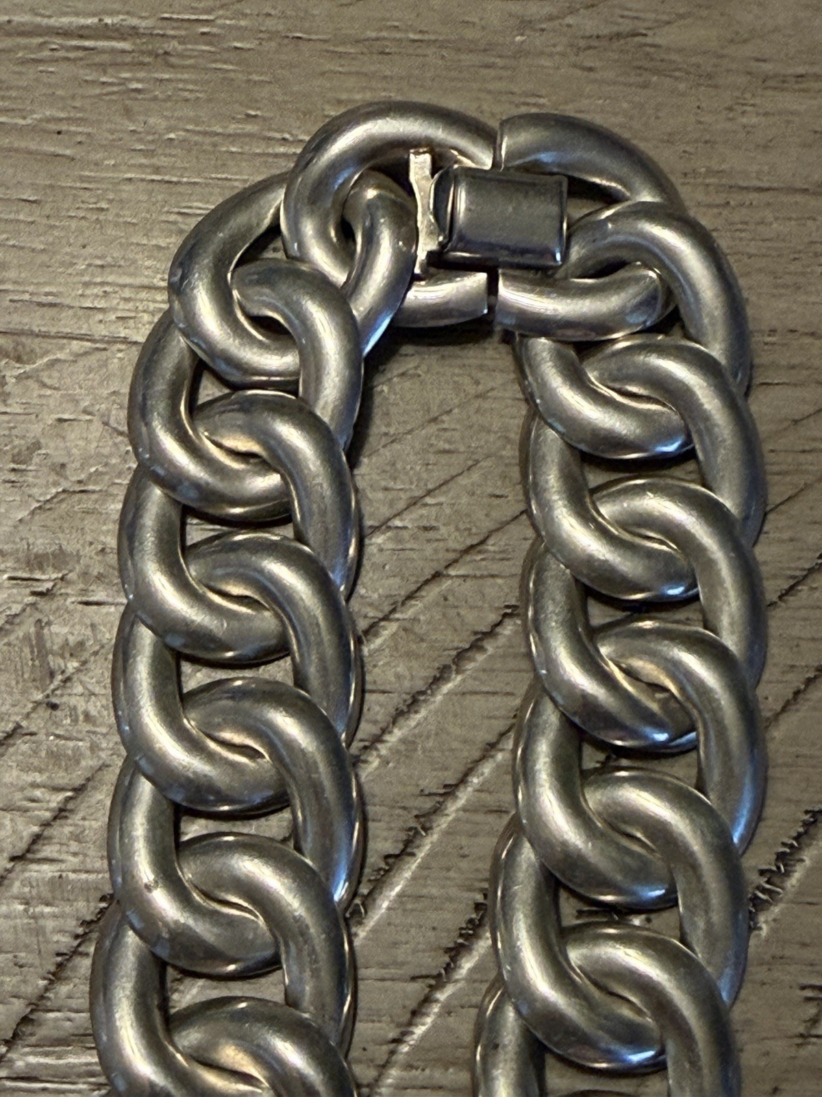 Large Vintage 925 Mexican Taxco Modernist Sterling Silver Curb Link Necklace