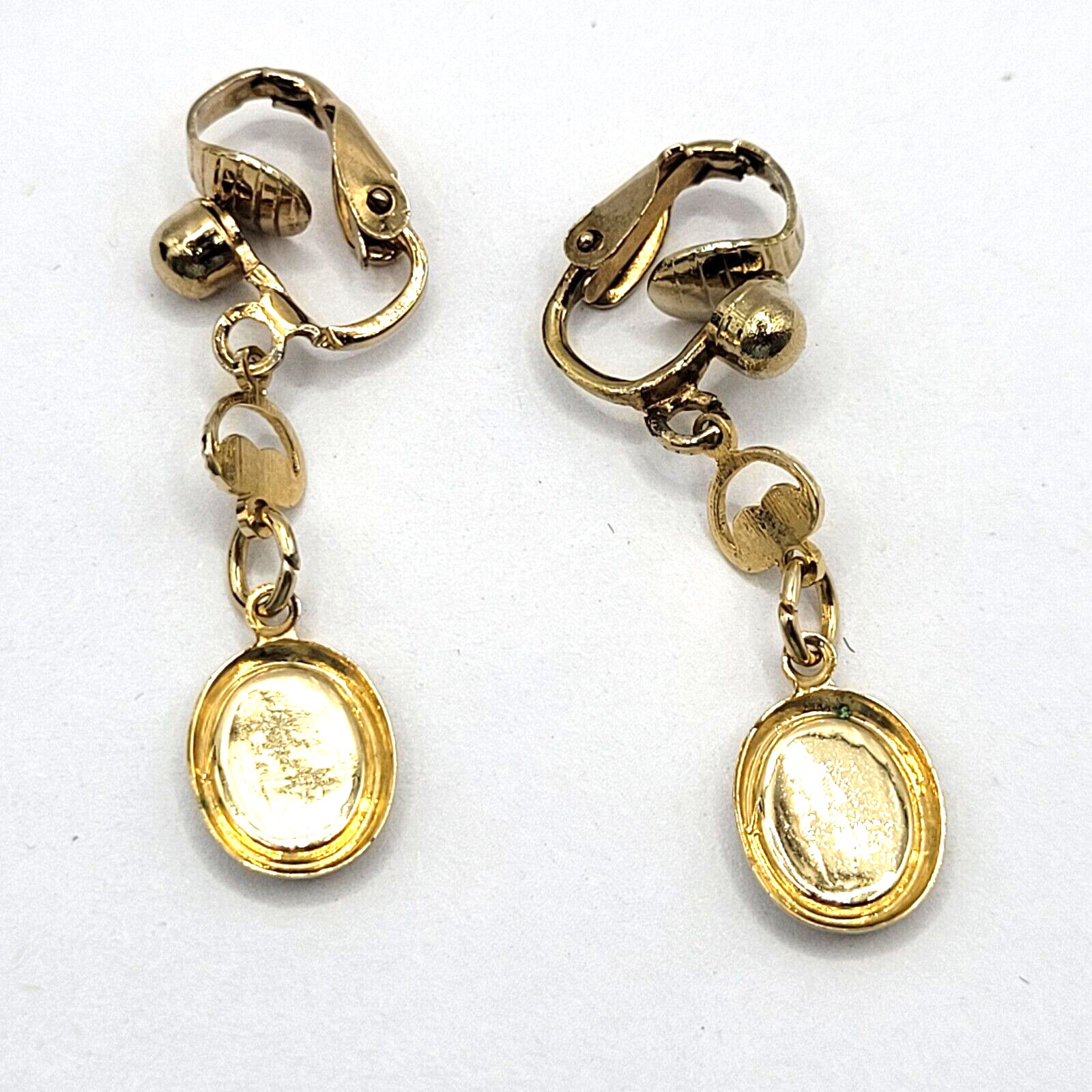 Petite Hand Painted Flowers Porcelain Gold Tone Drop Dangle Vintage Earrings