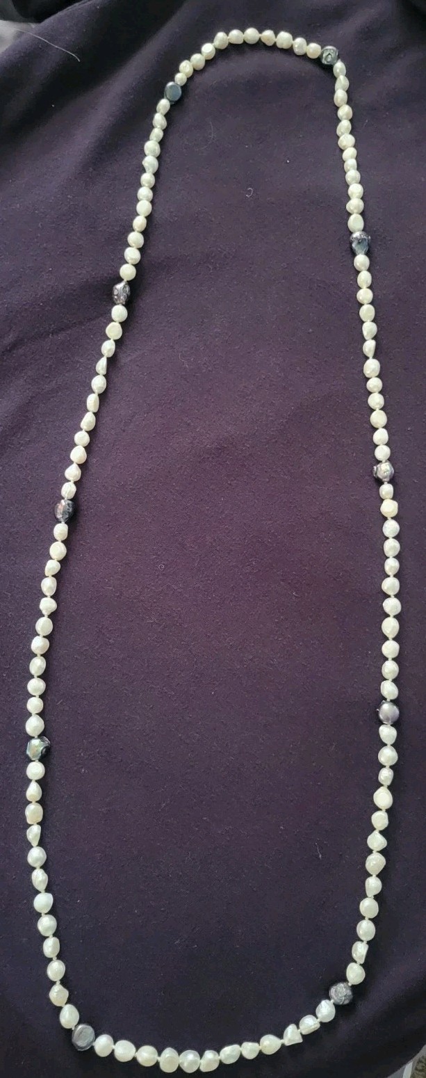 52″ Knotted Baroque Freshwater Pearl Rope Necklace Dark Iridescent Accent Pearls