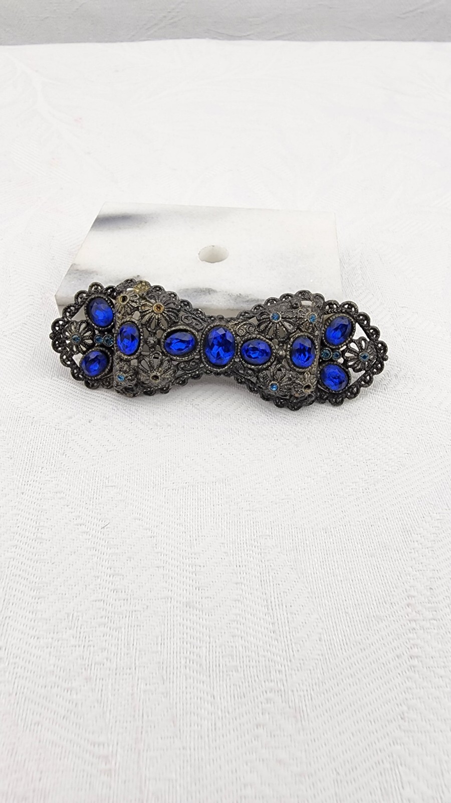 Vintage New England Filigree Glass Work Midnight Blue Stones Brooch Lapel Pin