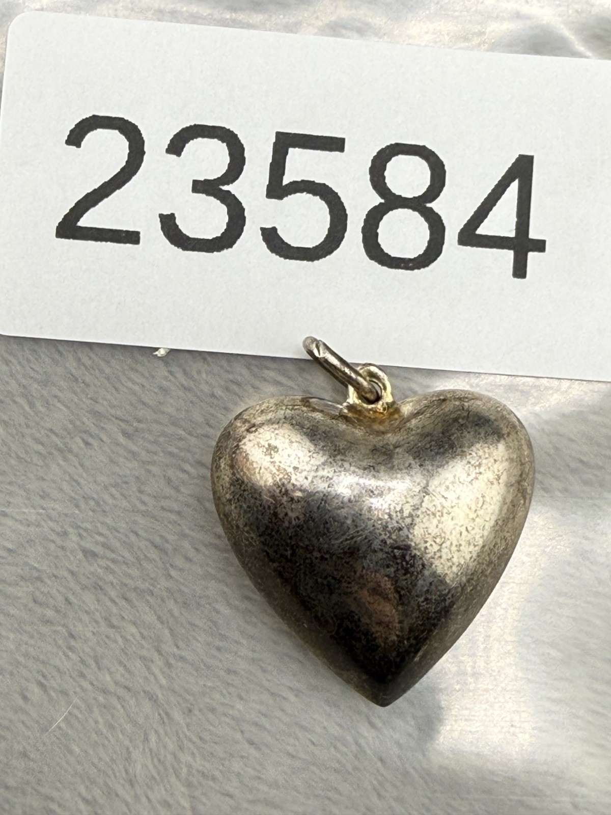 Vintage Puff Heart Pendant Silver Tone