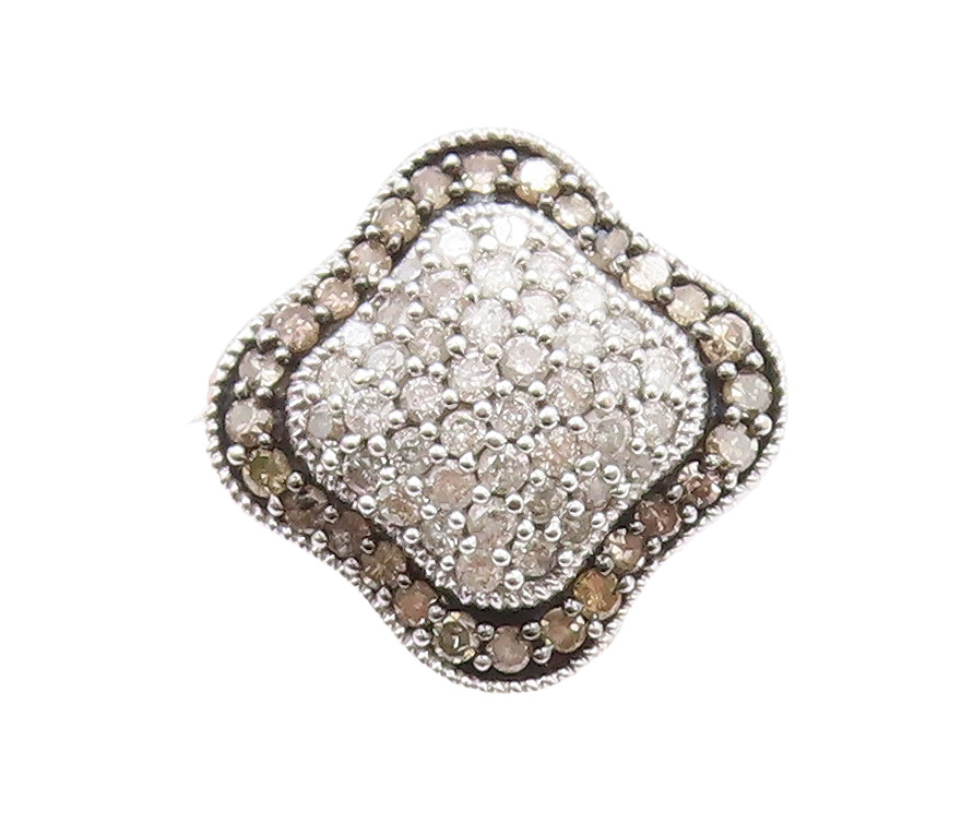 10K GOLD Vintage 1ct White & Champagne Diamonds White Gold Ring Sz 7 GR696