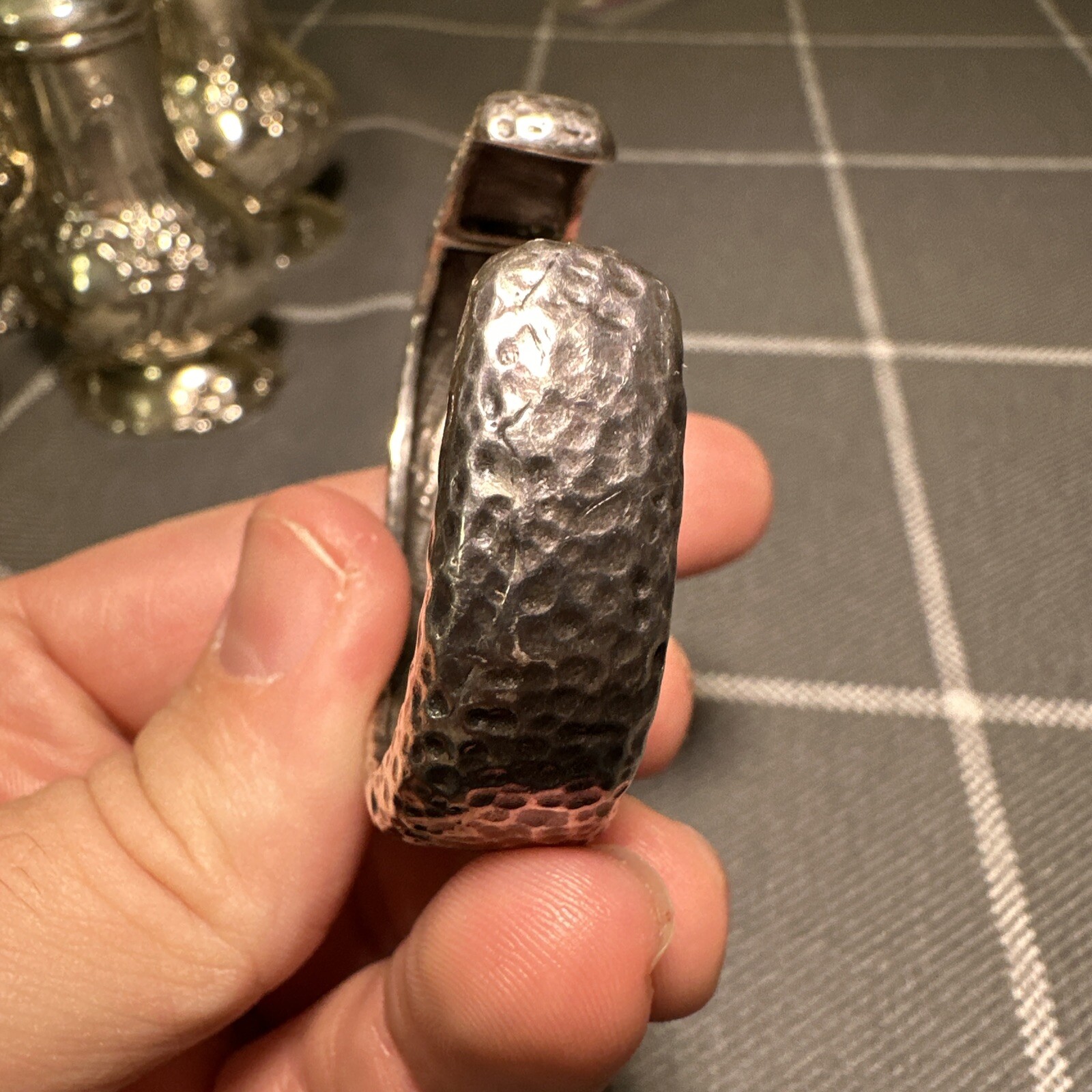 Vintage Dian Malouf 925 14k Hinged Small Cuff Bracelet Hammered