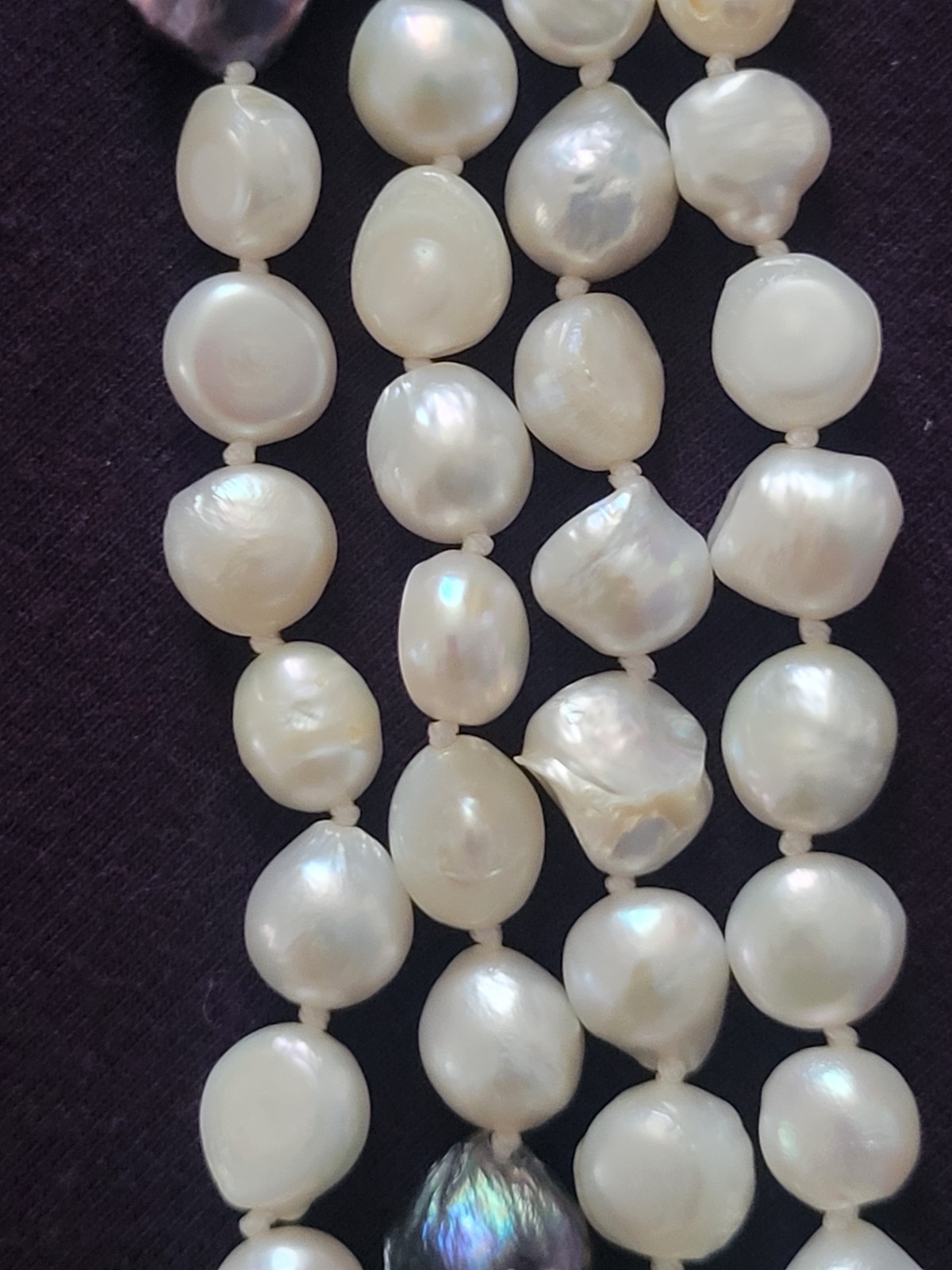 52″ Knotted Baroque Freshwater Pearl Rope Necklace Dark Iridescent Accent Pearls