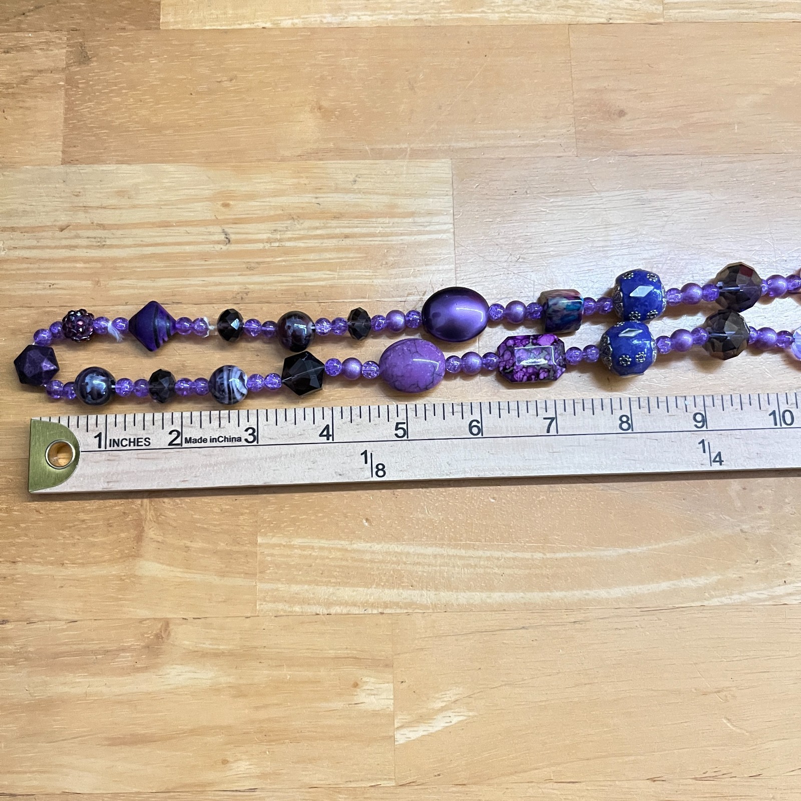 Vintage Retro Purple Multi-Stone Beaded Necklace Mixed Media Art Deco Style