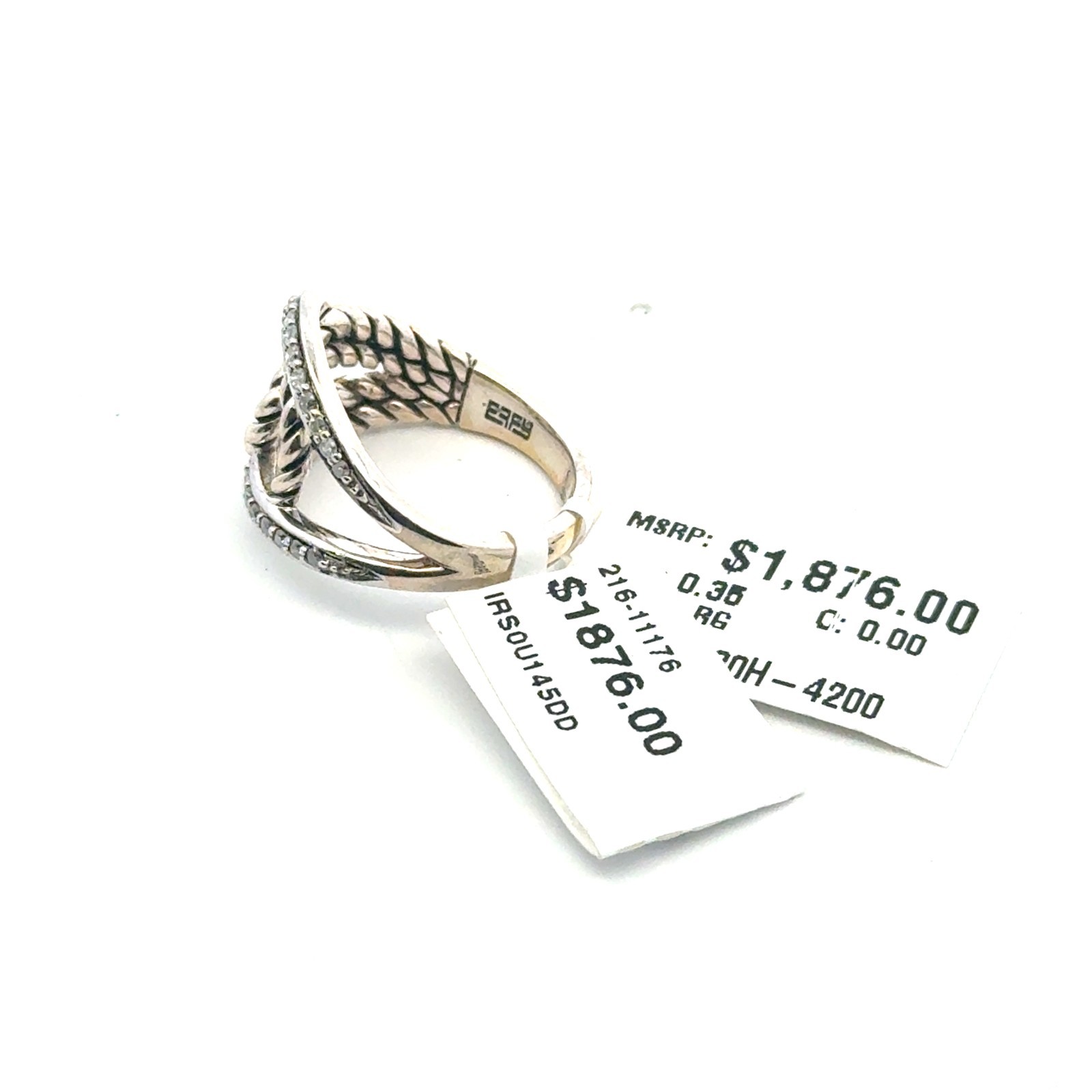 NIB EFFY sterling silver and 0.35ct diamond ring size 6.75 $1876 retail