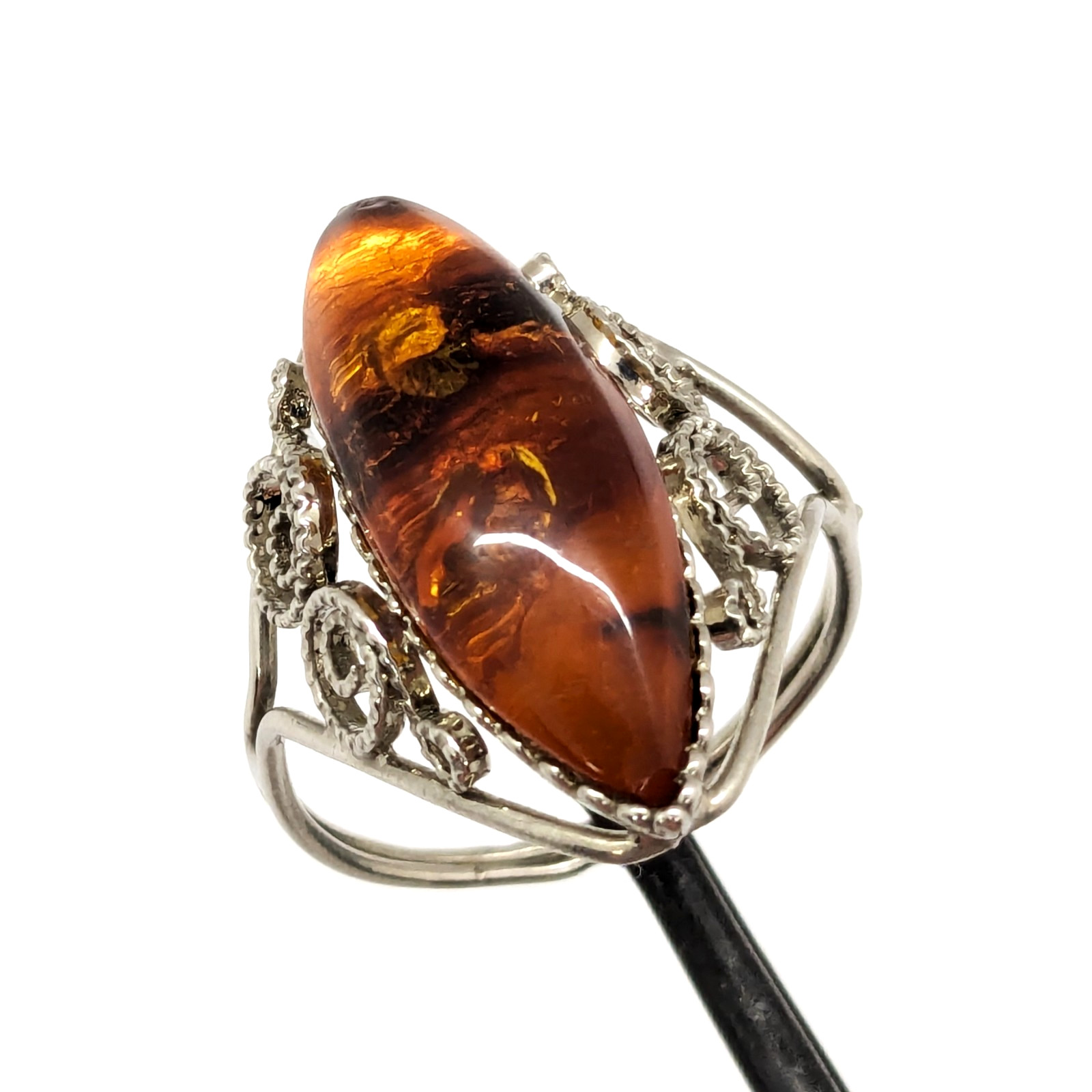 Vintage Elegant Soviet RING with Bright Natural Amber -size: 9.5US (19.5mm) #121
