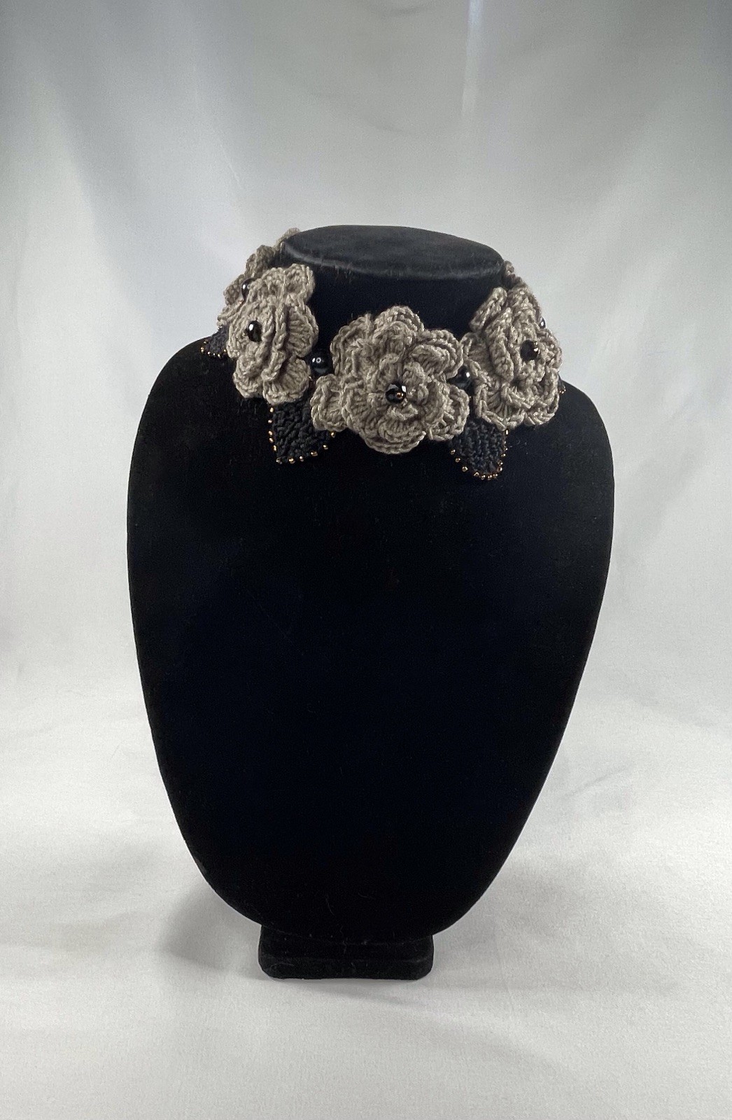 Vintage Handmade Unique Crochet Five Flowers Choker Necklace By Odythia