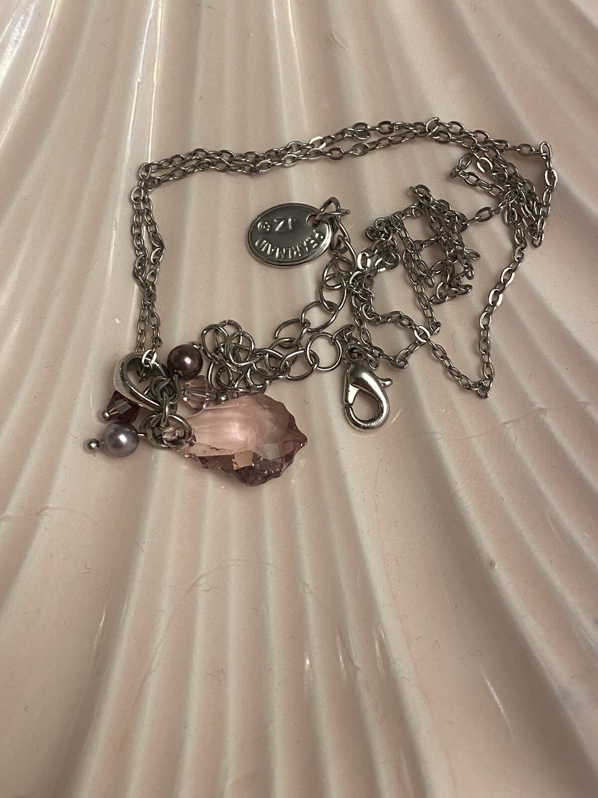 Vintage Pearlmaid JZ Lavender Austrian Crystal Pendant Necklace Purple Boho