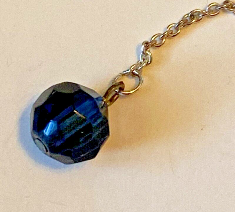 VTG NAVY BLUE & CLEAR CRYSTAL ACRYLIC DOUBLE LAYER CHAIN DANGLE EARRINGS PIERCED