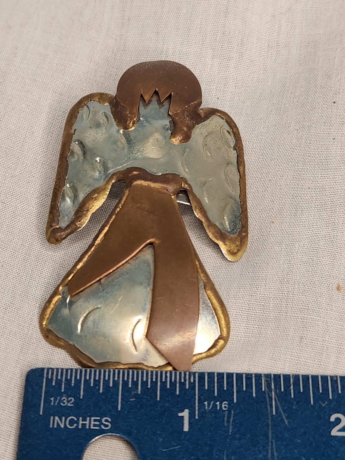 Vintage Rustic 2 Toned Angel Brooch Pin Pendant Made in India southwestern style