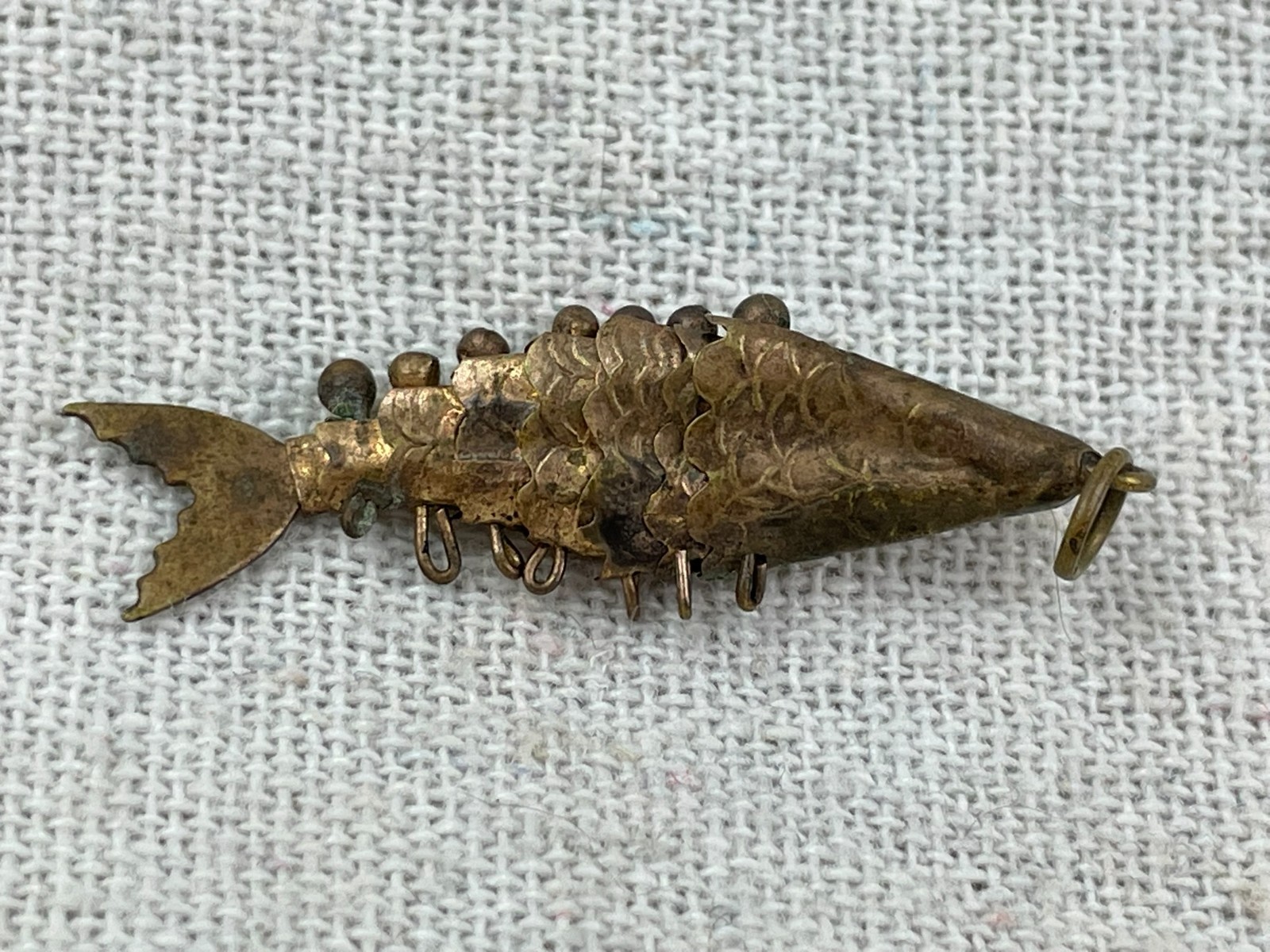 Vintage Articulated Fish Pendant Necklace Bronze Tone 1 1/2 Inch
