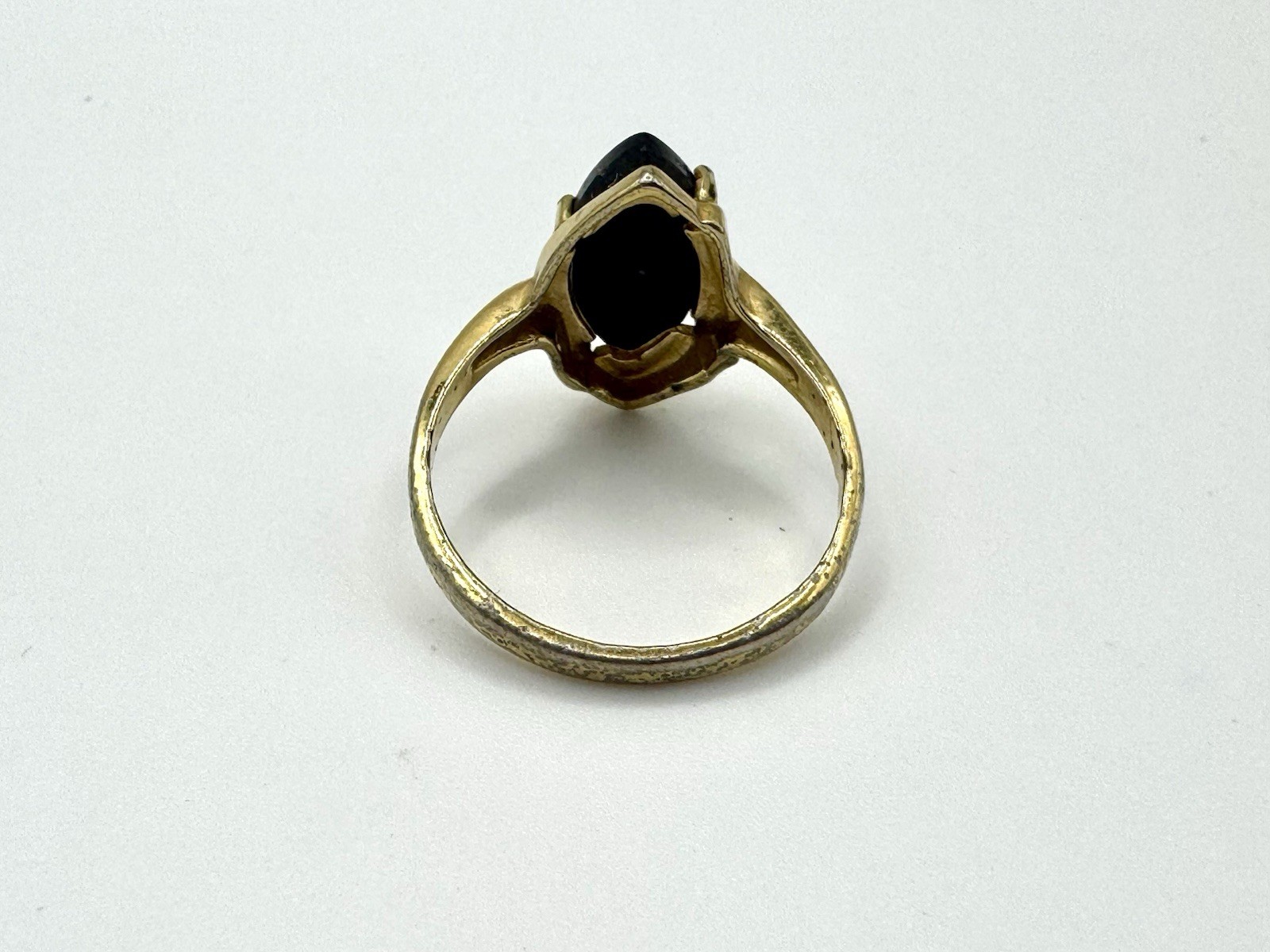 Vintage 14k GE Gold Art Nouveau Black Marquise Onyx Stone Rhinestone Ring Size 8
