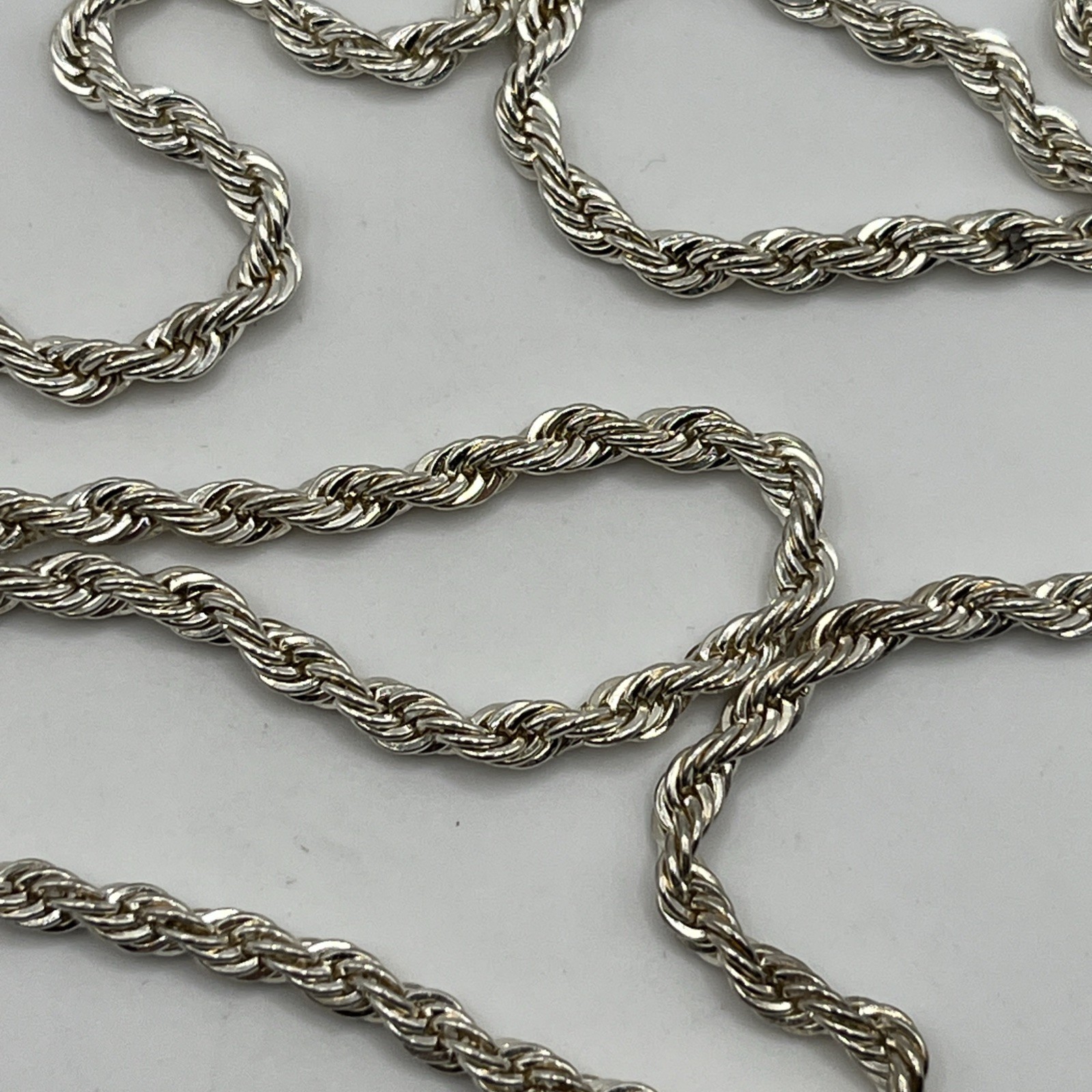 Silver Tone Twist Rope Chain Long Textured 30″
