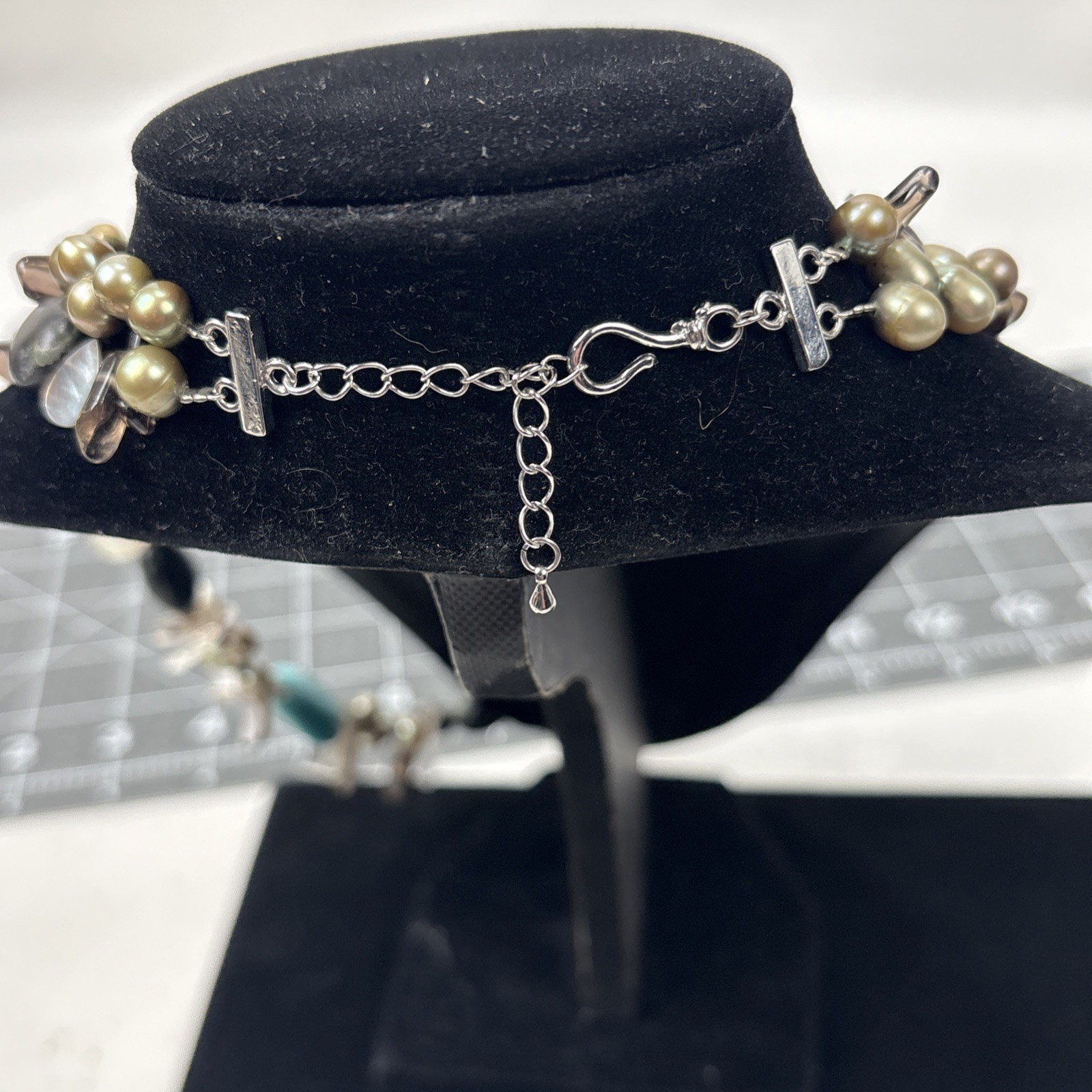 Vintage Gray Fresh Water Baroque Pearls &Turqoise With Gemstones Necklace 20″