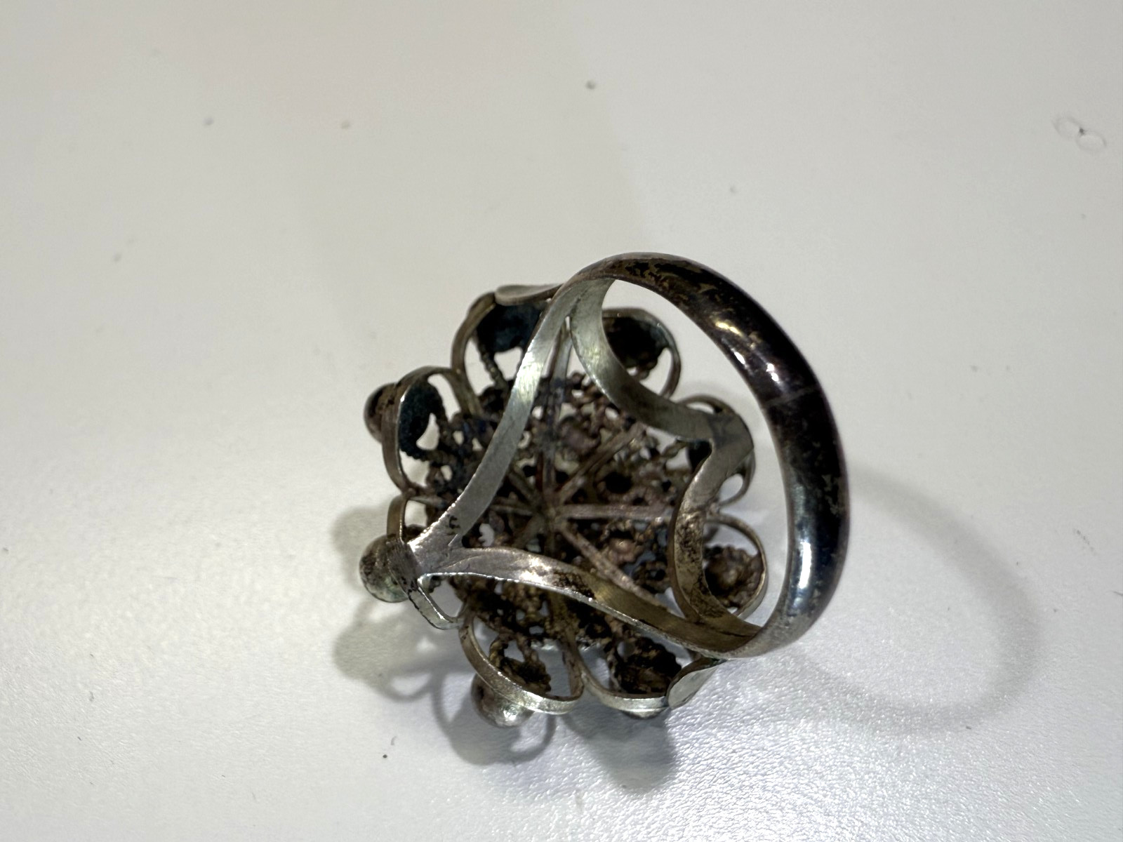 Vintage Tested Sterling Silver Domed Ornate Cannetille Filigree Ring Size 5.75