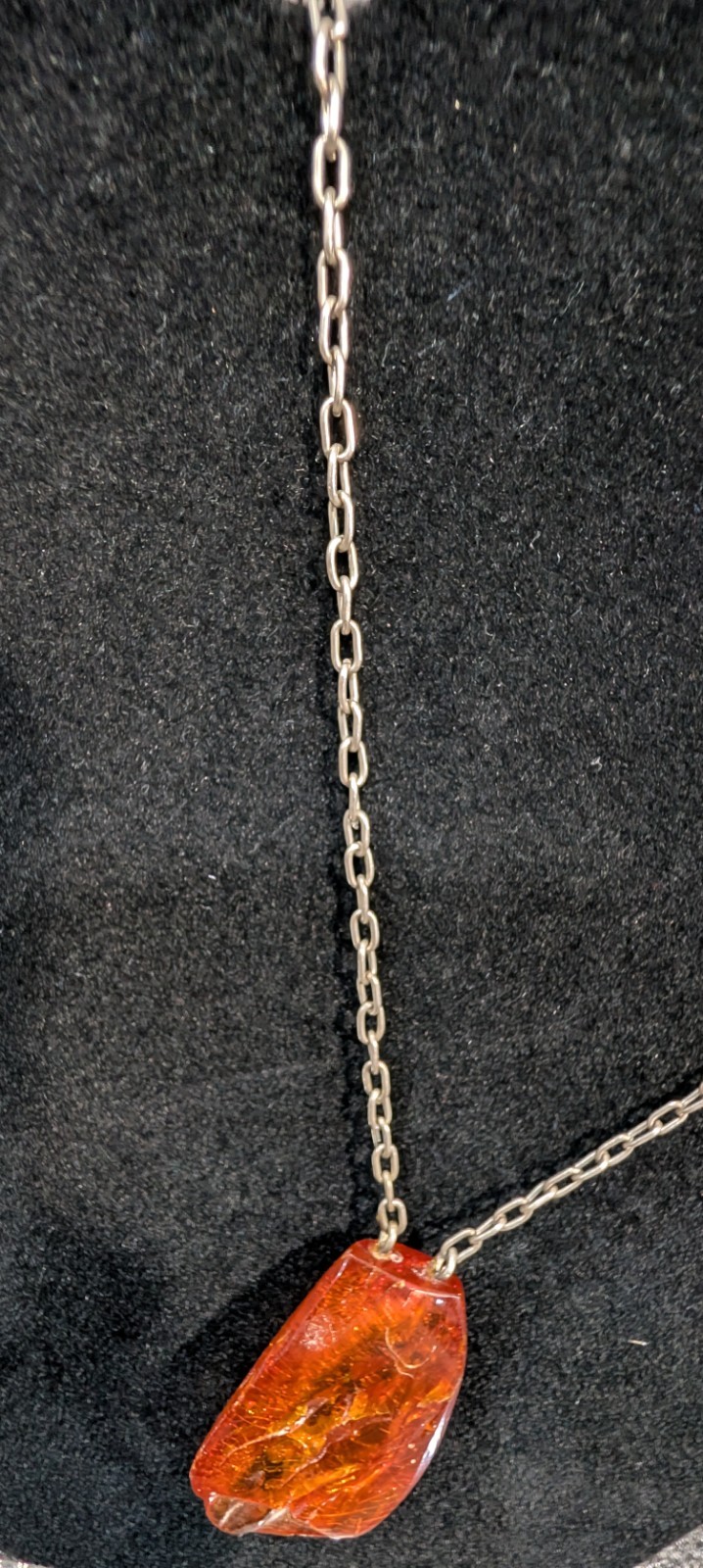 Vintage, Silver Tone, Link Chain, Baltic Amber, Resin Pendant Necklace