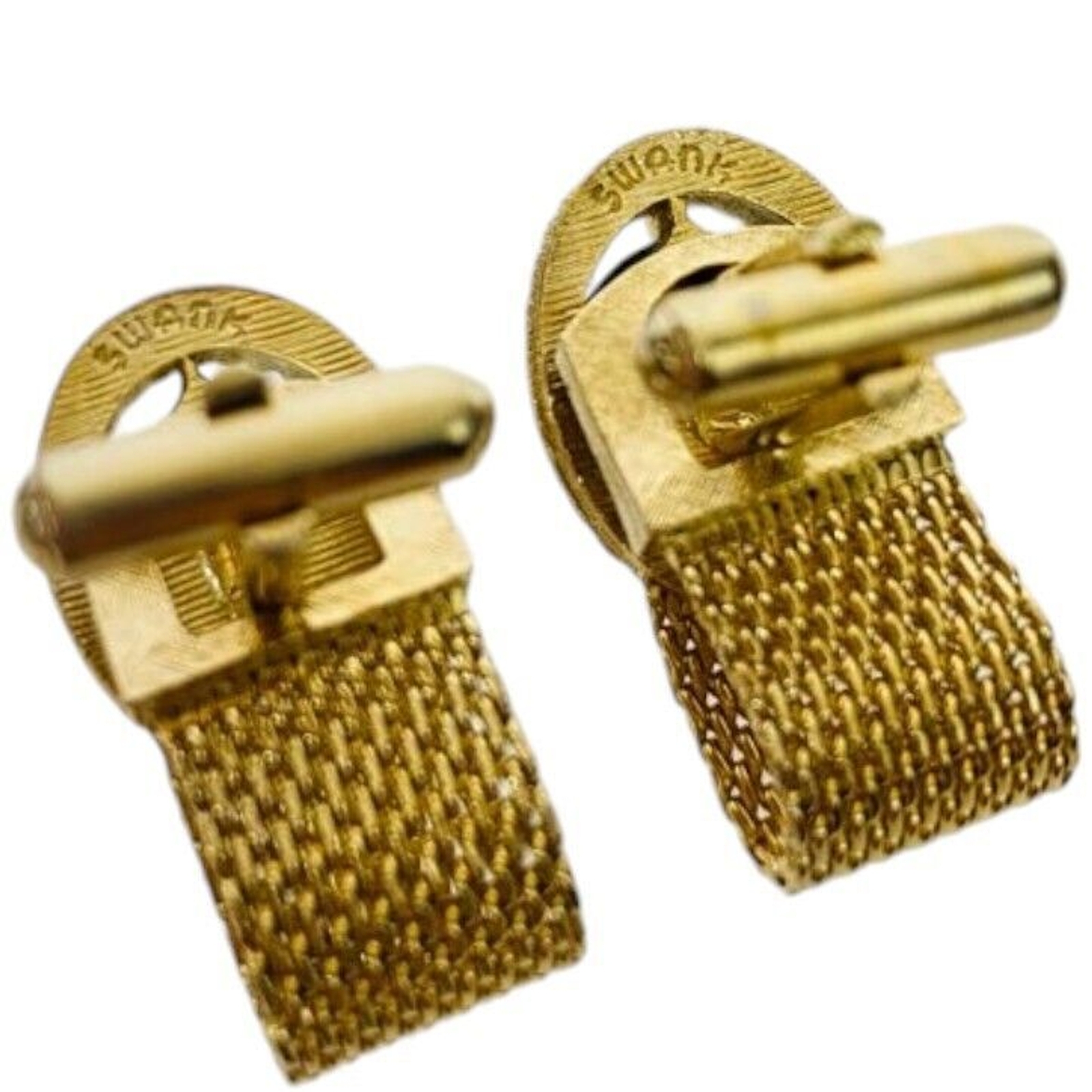 SWANK Green Cabochon Wraparound Mesh Fold over Cuff Links & Tie Clip Vintage