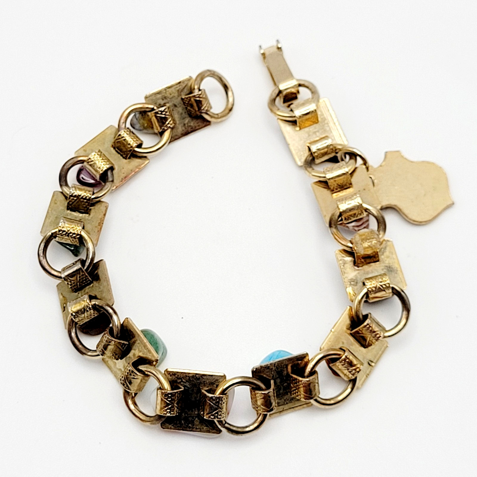 Souvenir Louisiana Natures Worldwide Polished Gemstones Gold Tone Vtg Bracelet
