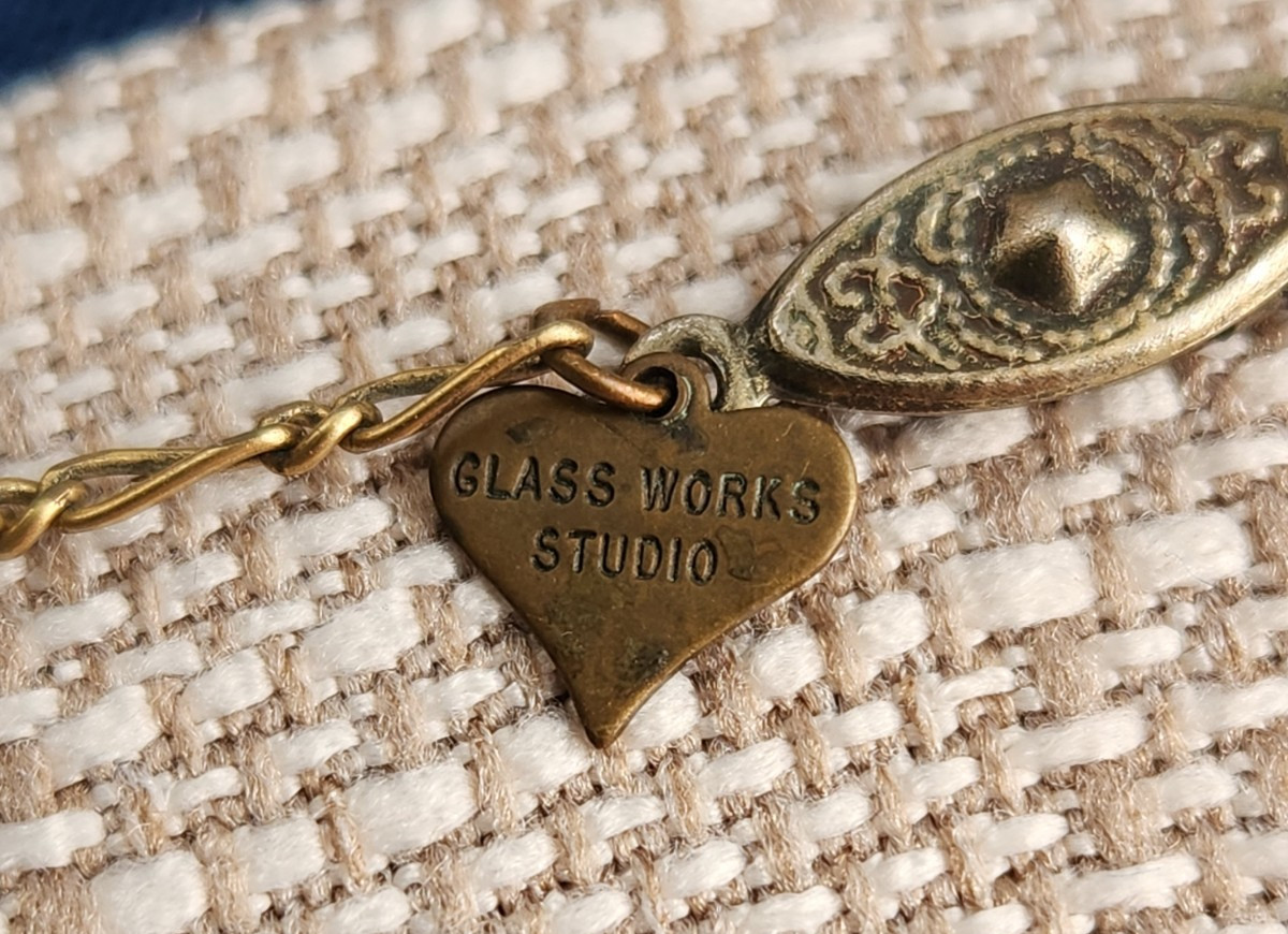 Vintage Glass Works Studio Necklace Heart Charm Rhinestone Accents