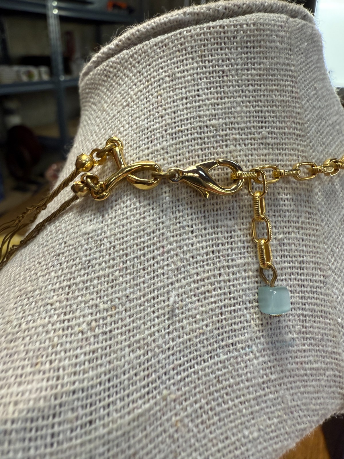 Vintage Wire Wrapped Multi Strand Necklace Aqua Blue Stone & Clear Glass