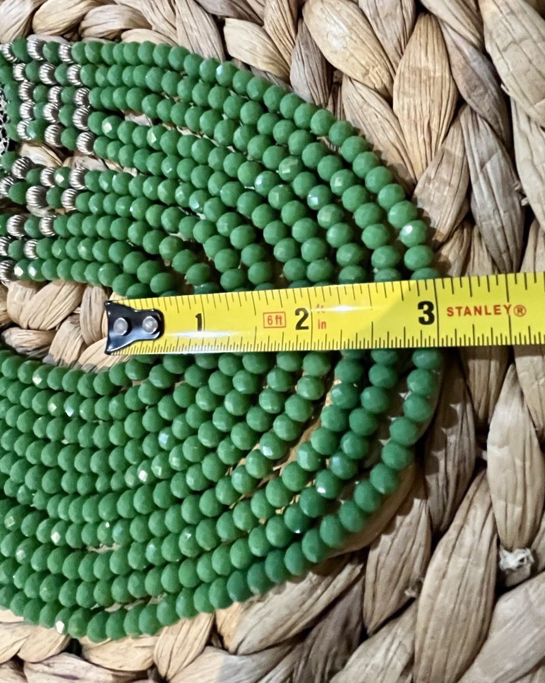 Vintage Beaded Necklace 16in Green Beads Clasp Closure Multi-Strand Set