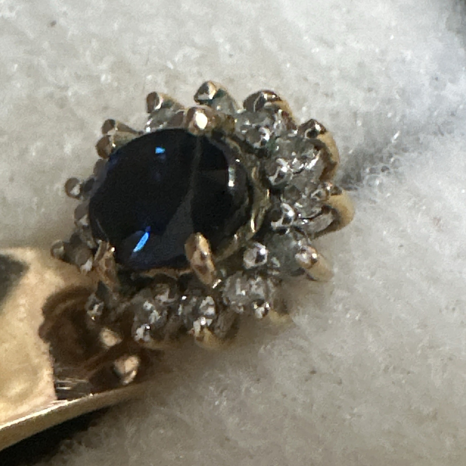 Vintage Yellow Gold Oval Blue Sapphire Halo Cluster Ring, Diamond Accents, 4/5