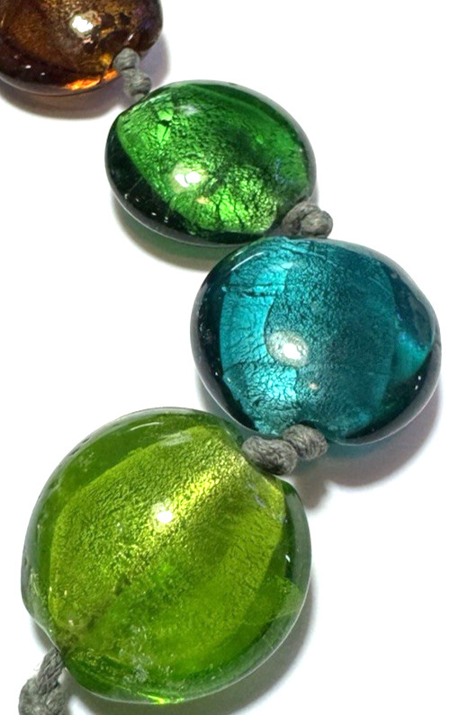 Vintage Jewelry Necklace Large Bubble Glass Beaded Hand Knot Green Blue 13