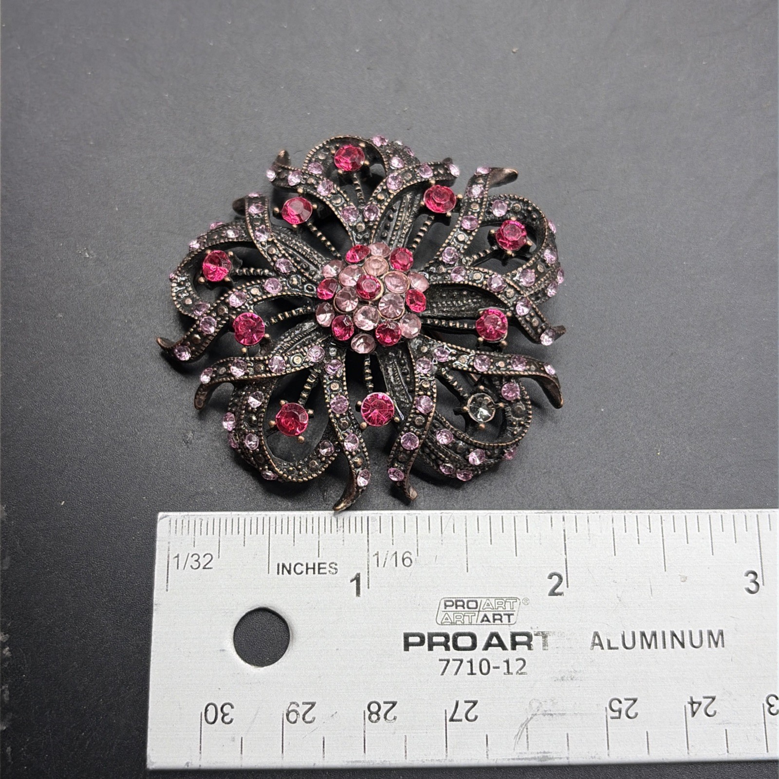 Lot Of 4 Vintage Bronze Finish Brass Brooch Pin Purple Pink Red Kaywin Nov *READ