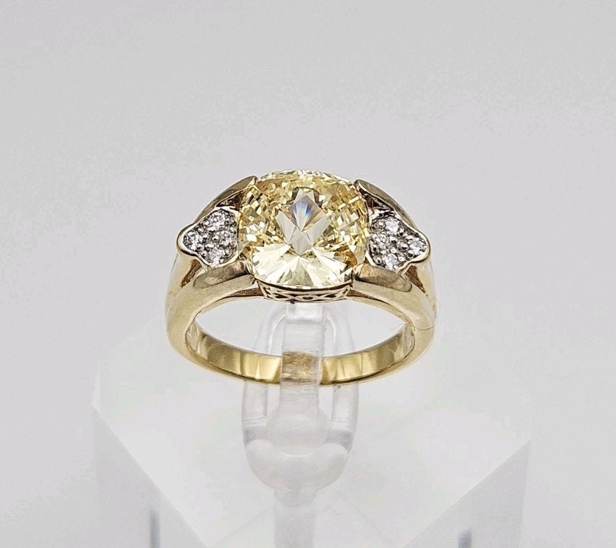 Sterling Silver Vermeil 4 CT Checkerboard Cushion Cut Ornate & White CZ Ring