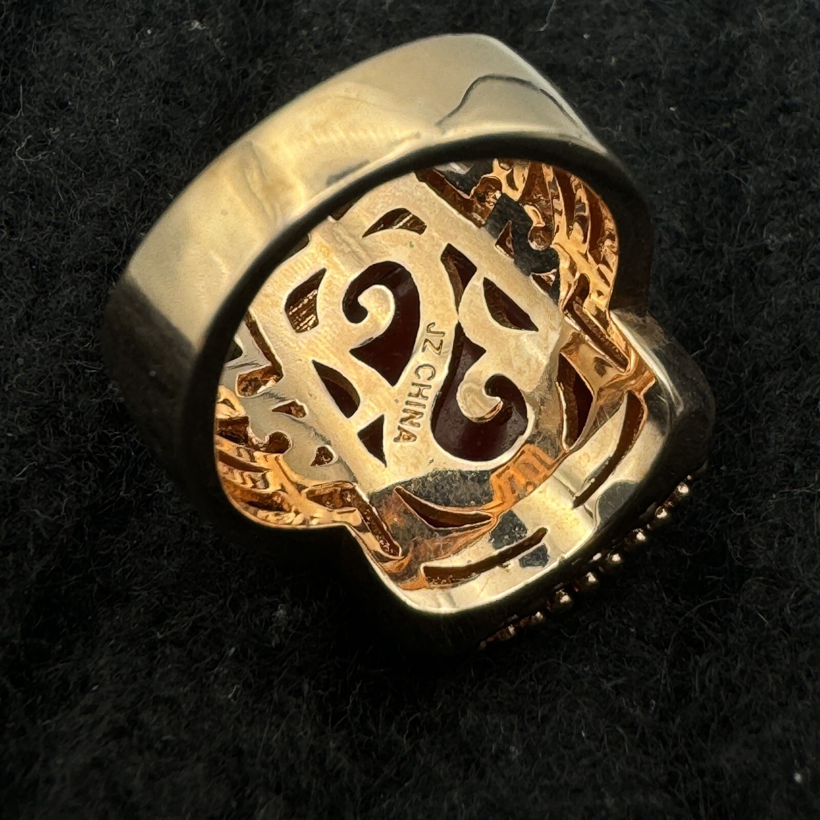 Vintage Red Bamboo Coral Ring Sterling Rose Gold Plate Size 6 JZ BBJ China