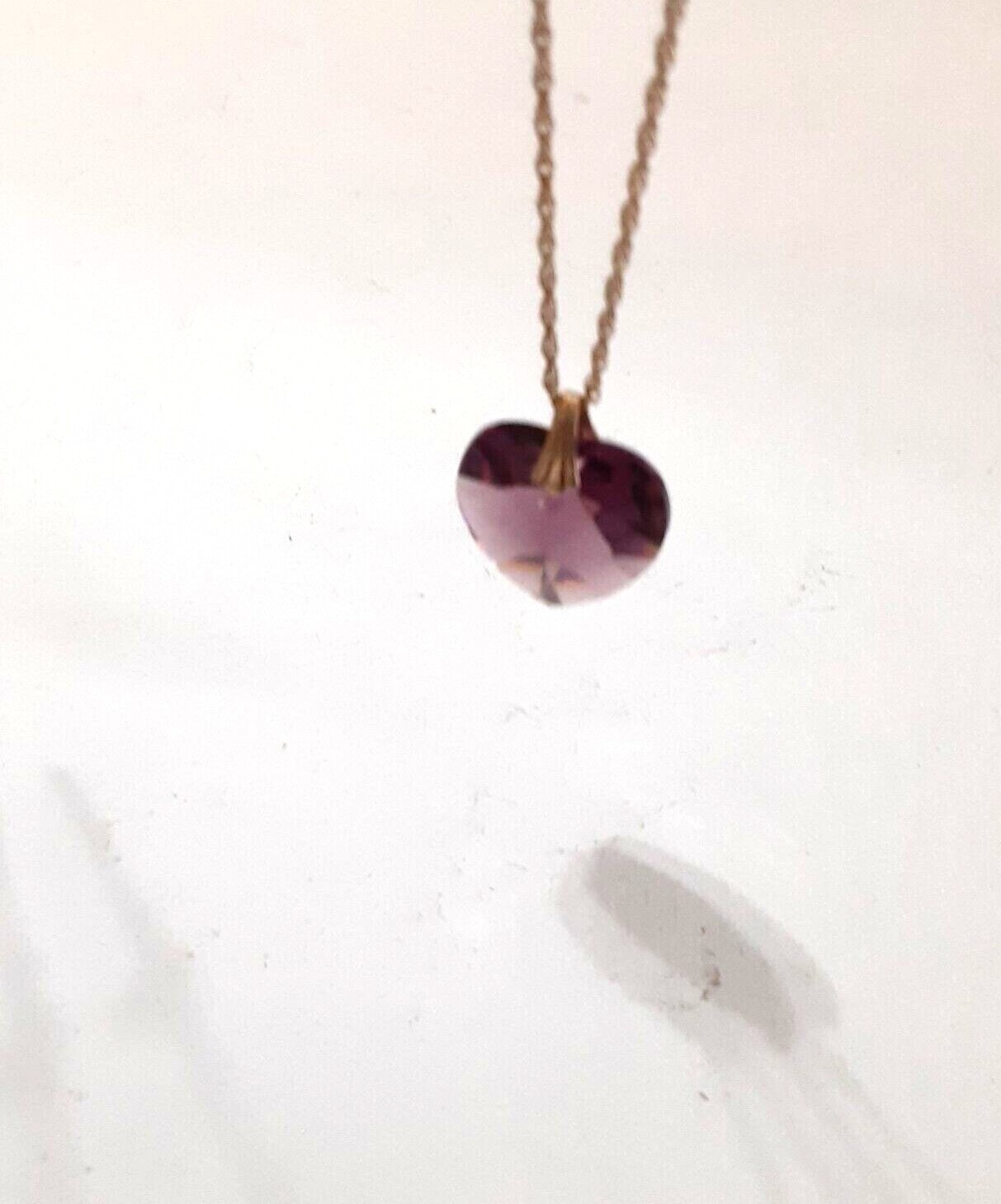 Purple Crystal Heart Pendant Necklace Gold Filled 18 mm 19 in