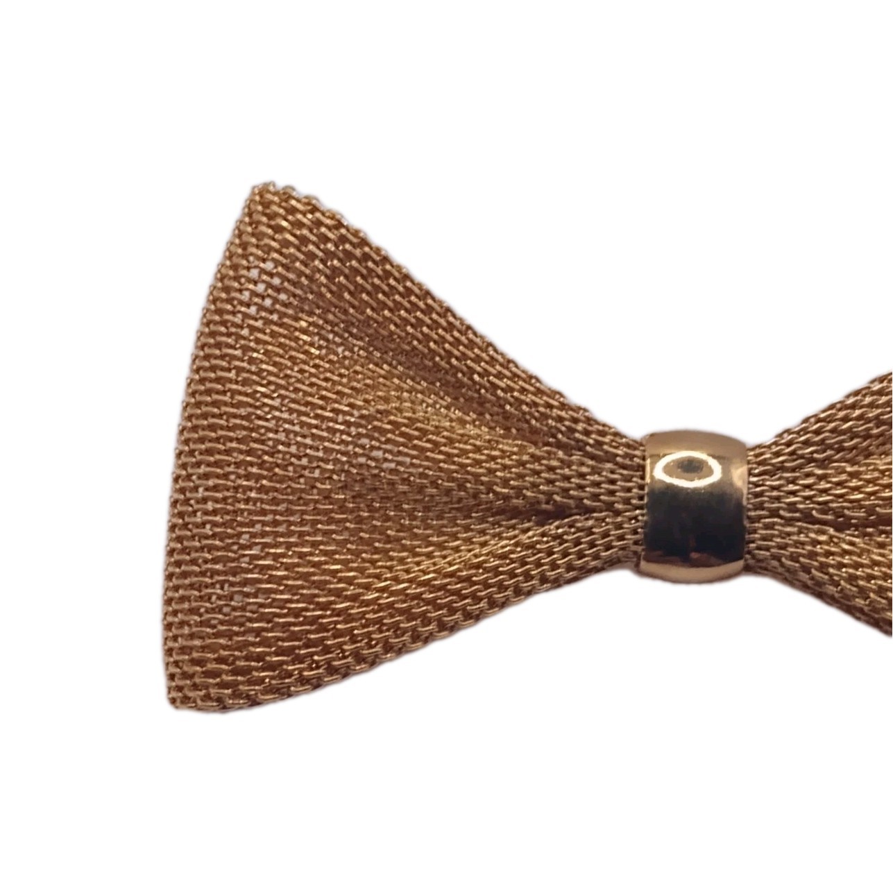 Vintage Gold Tone Mesh Bow Brooch Solid Center Pin 2 1/2 by 1 1/4 in