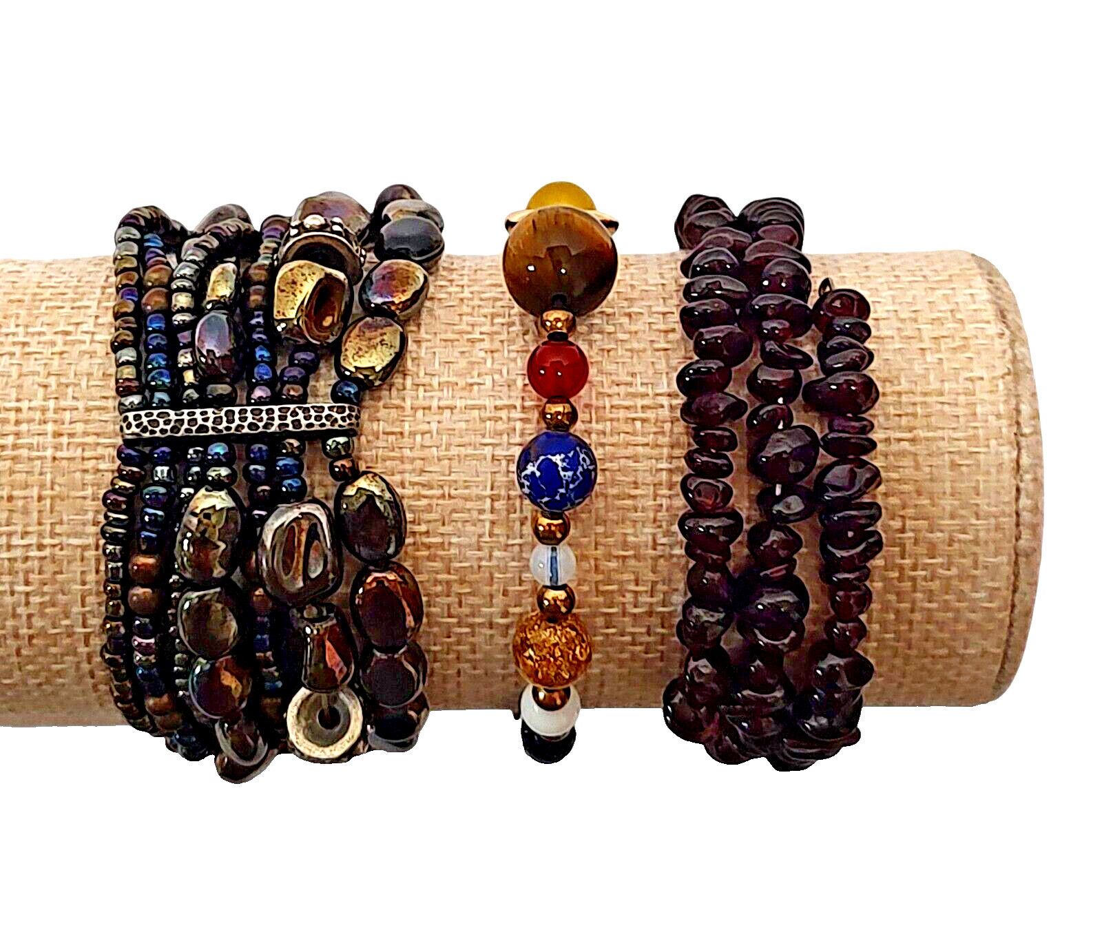 3PC VTG Chunky Boho Earthy Natural Wood Abalone Shell Boho Statement Bracelets