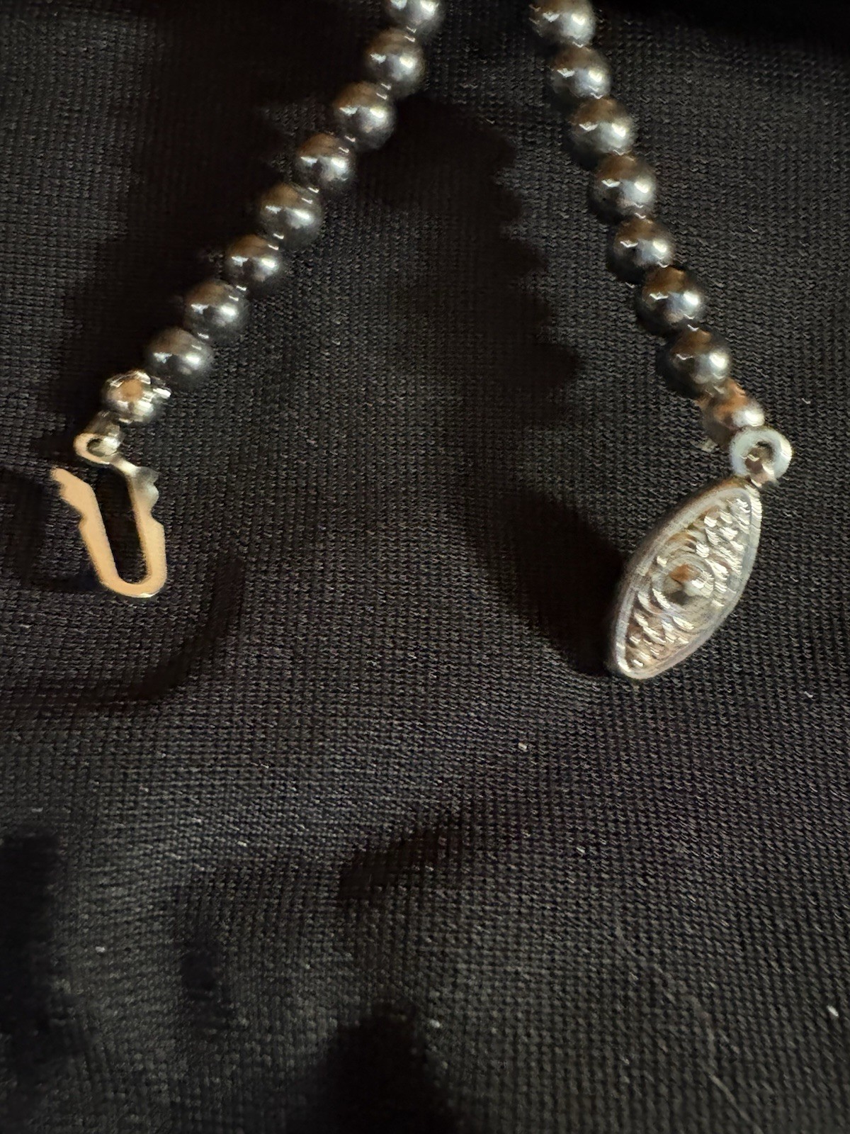 Vintage Metal Beaded Necklace With Fish Hook Clasp