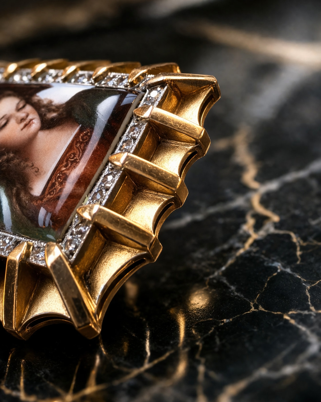 Antique sXIX 18K Gold Diamond Virgin Medallion Pendant Virgin Mary Very Rare SET