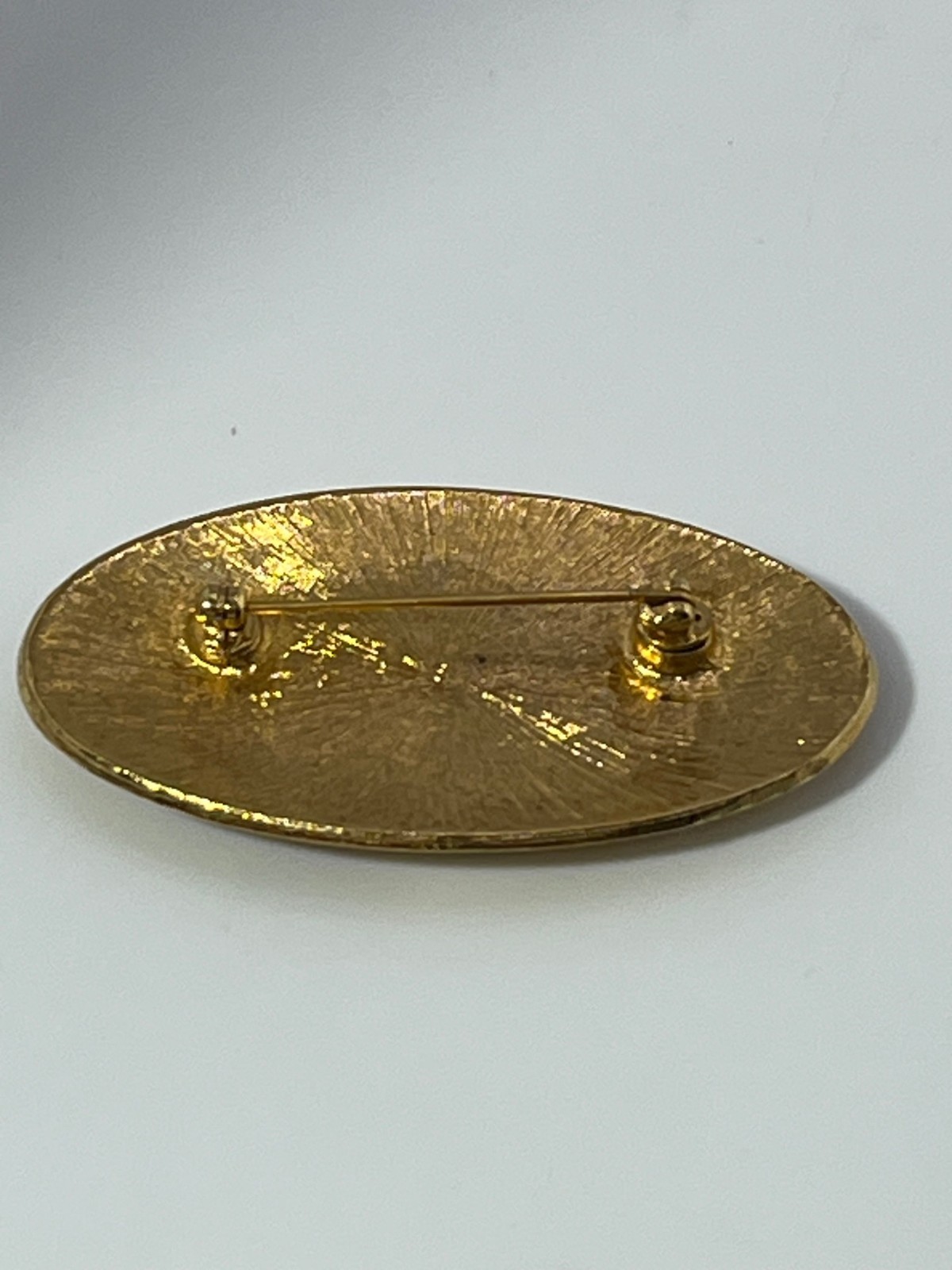 Vintage Art Deco Style Portrait Brooch Gold Tone Enamel Oval Pin Victorian Woman